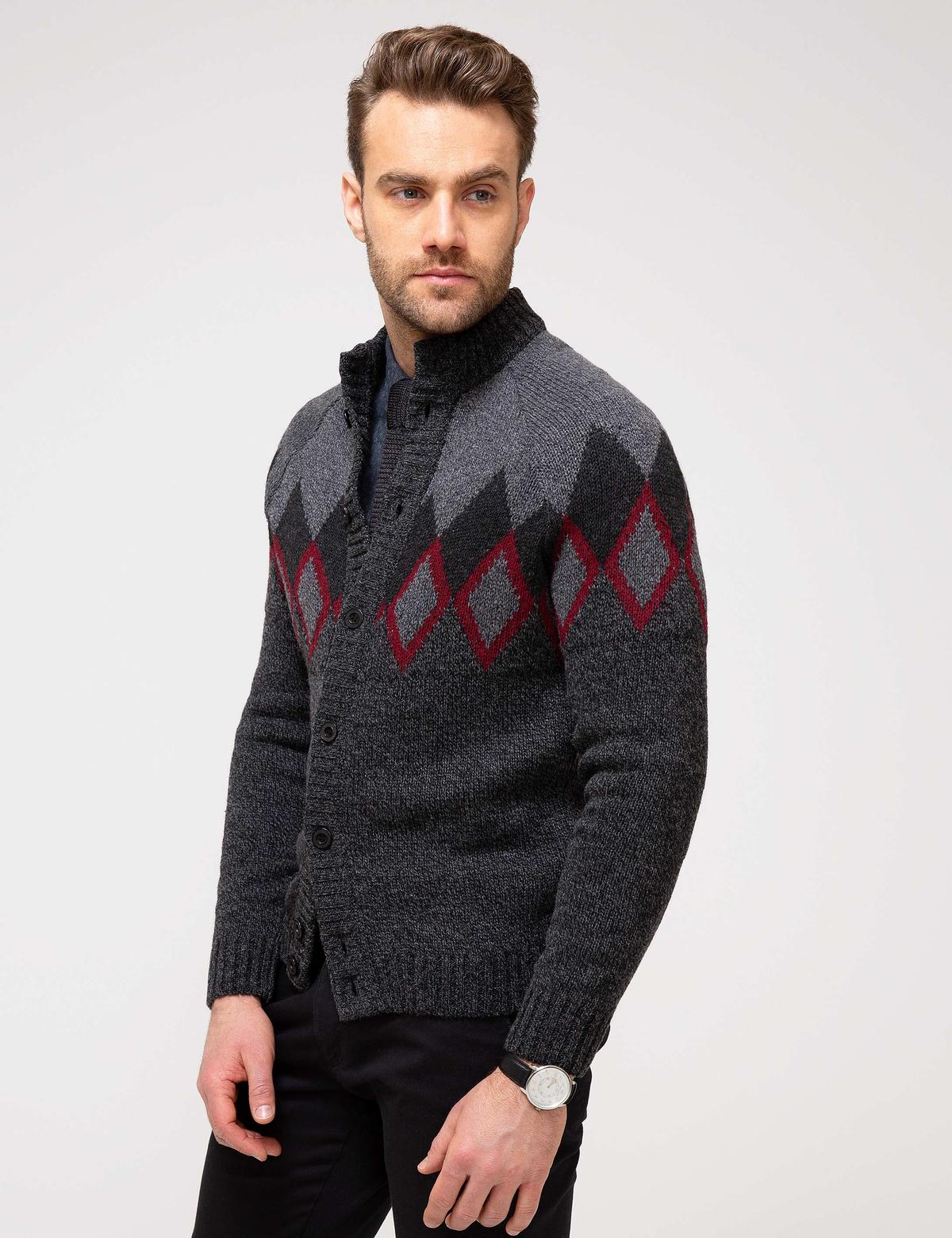 Antrasit Melanj Slim Fit Triko Hırka - 50194747034