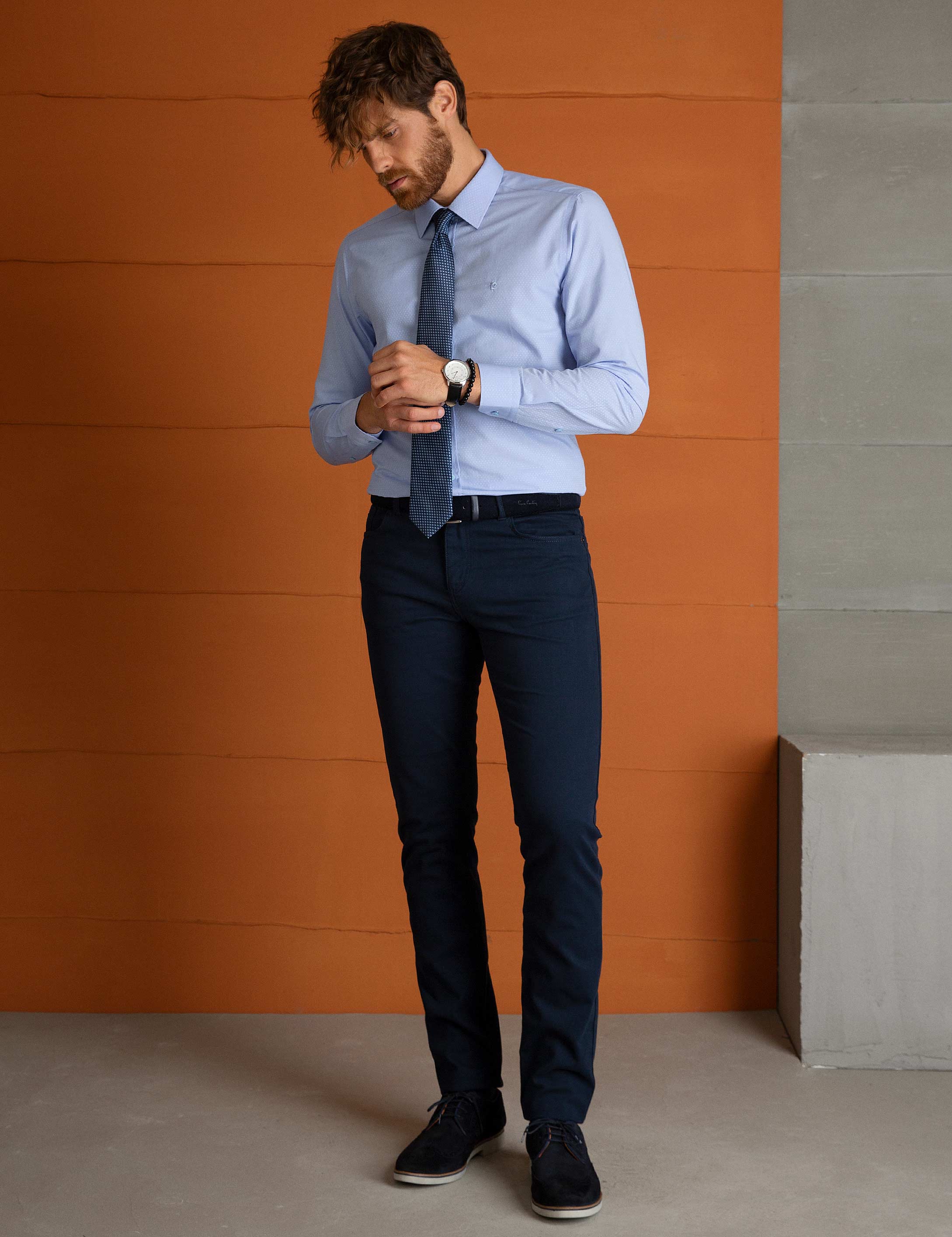 Lacivert Slim Fit Kanvas Pantolon