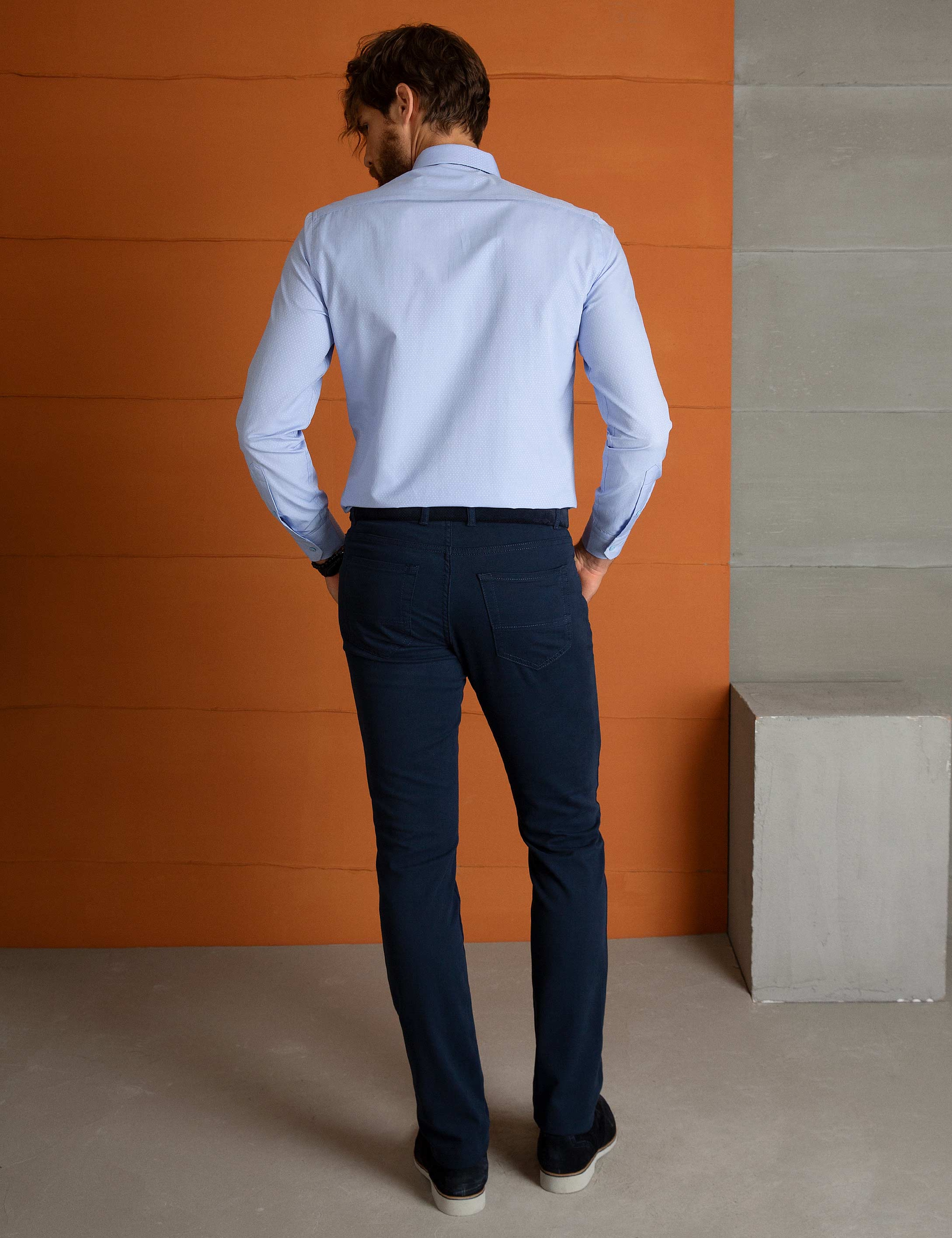 Lacivert Slim Fit Kanvas Pantolon