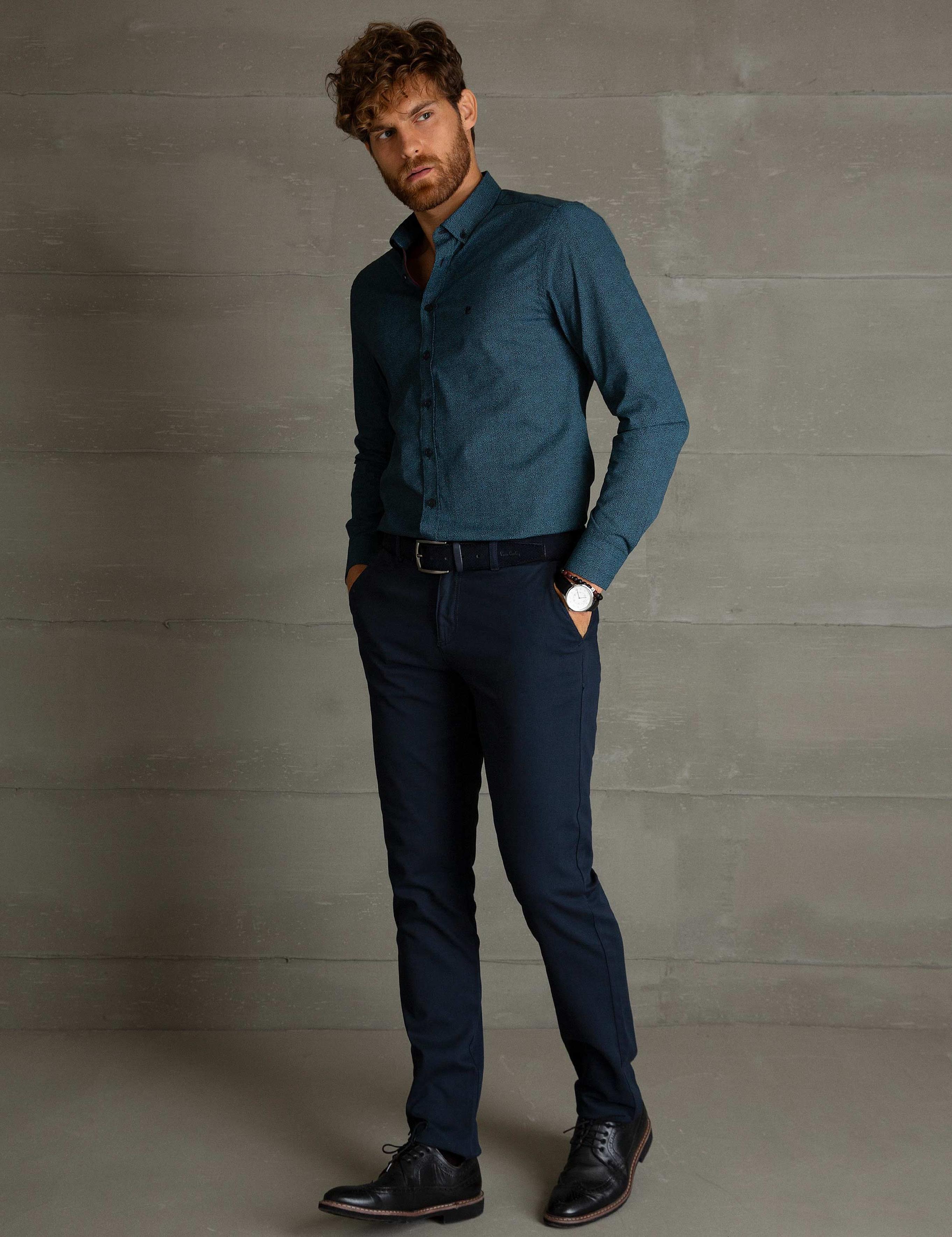 Lacivert Slim Fit Kanvas Pantolon
