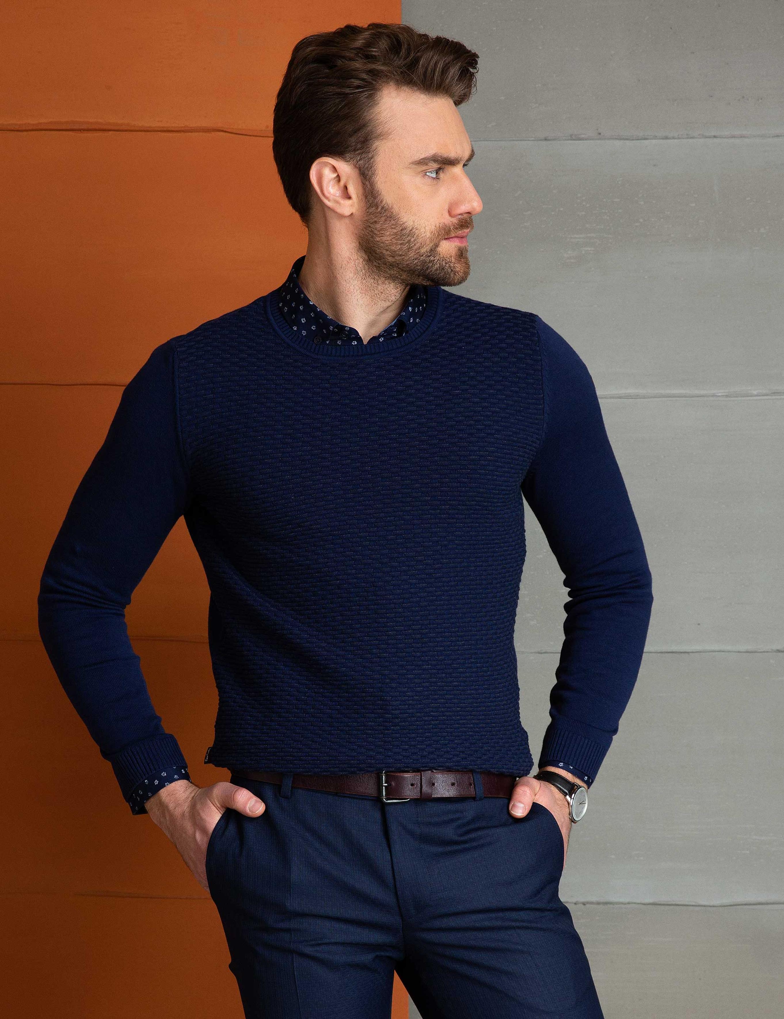 Lacivert Slim Fit Kazak