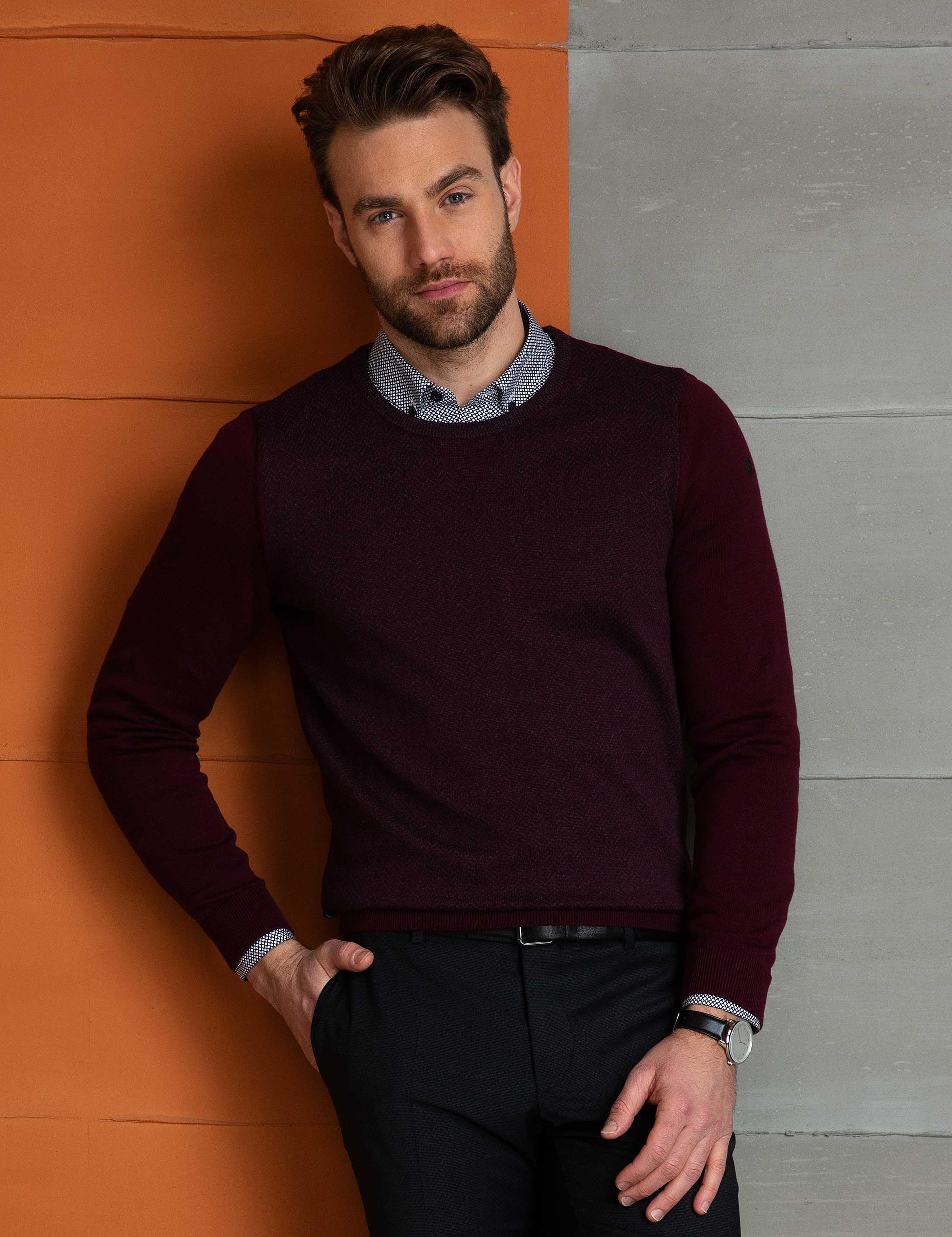 Bordo Slim Fit Kazak