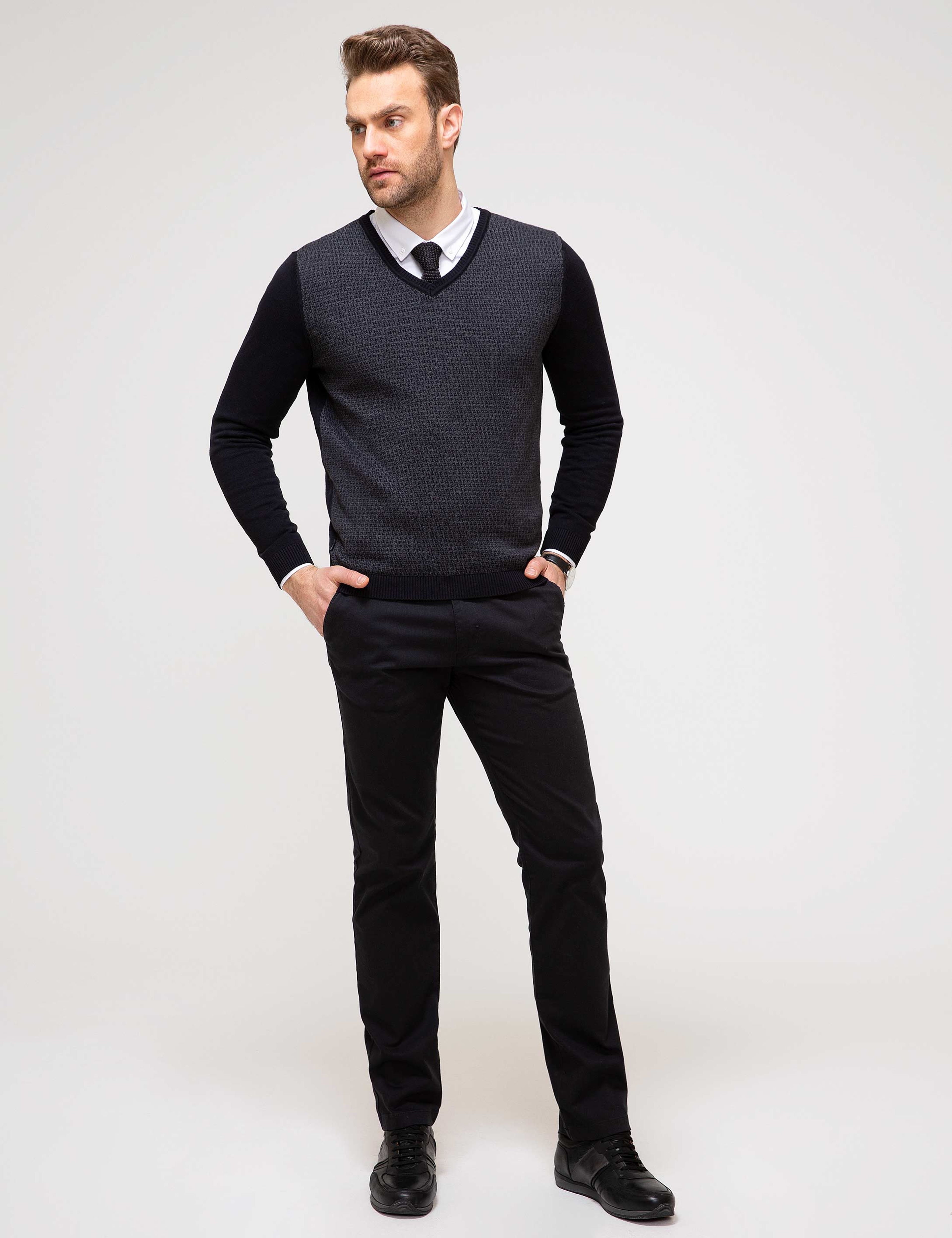 Siyah Slim Fit Kazak - Image 3