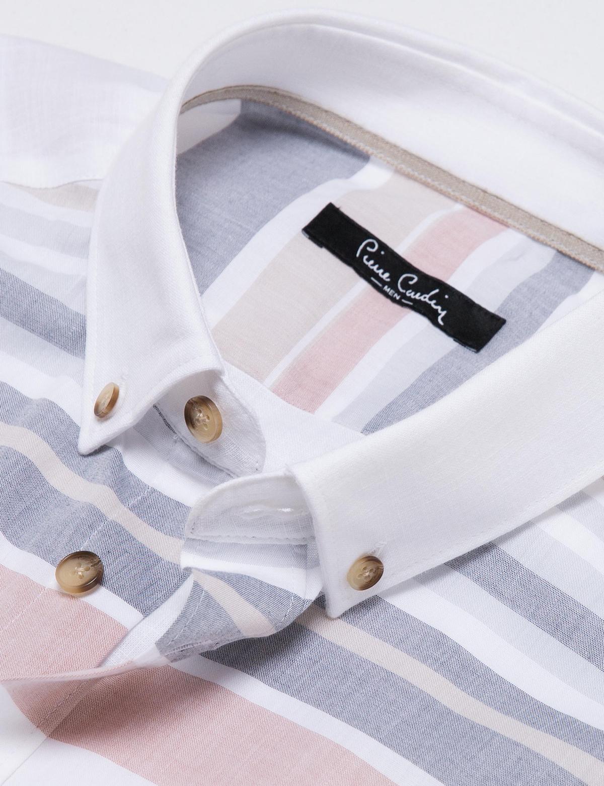 Turuncu Detaylı Beyaz Slim Fit Gömlek - 50187557010