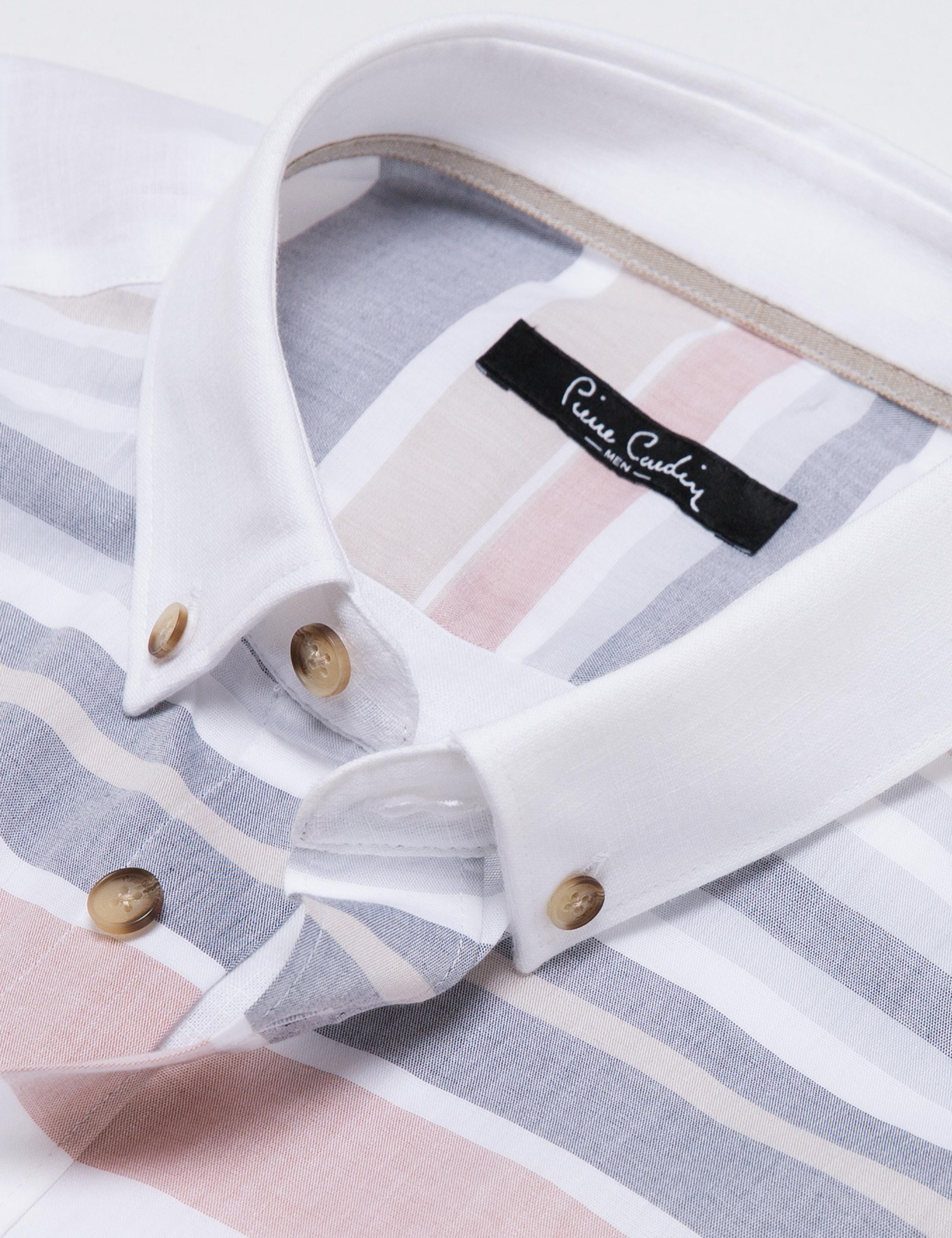 Turuncu Detaylı Beyaz Slim Fit Gömlek - Image 3