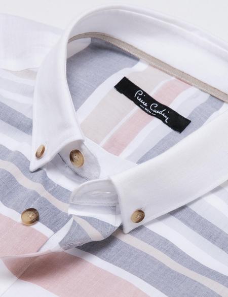 Turuncu Detaylı Beyaz Slim Fit Gömlek - 50187557010