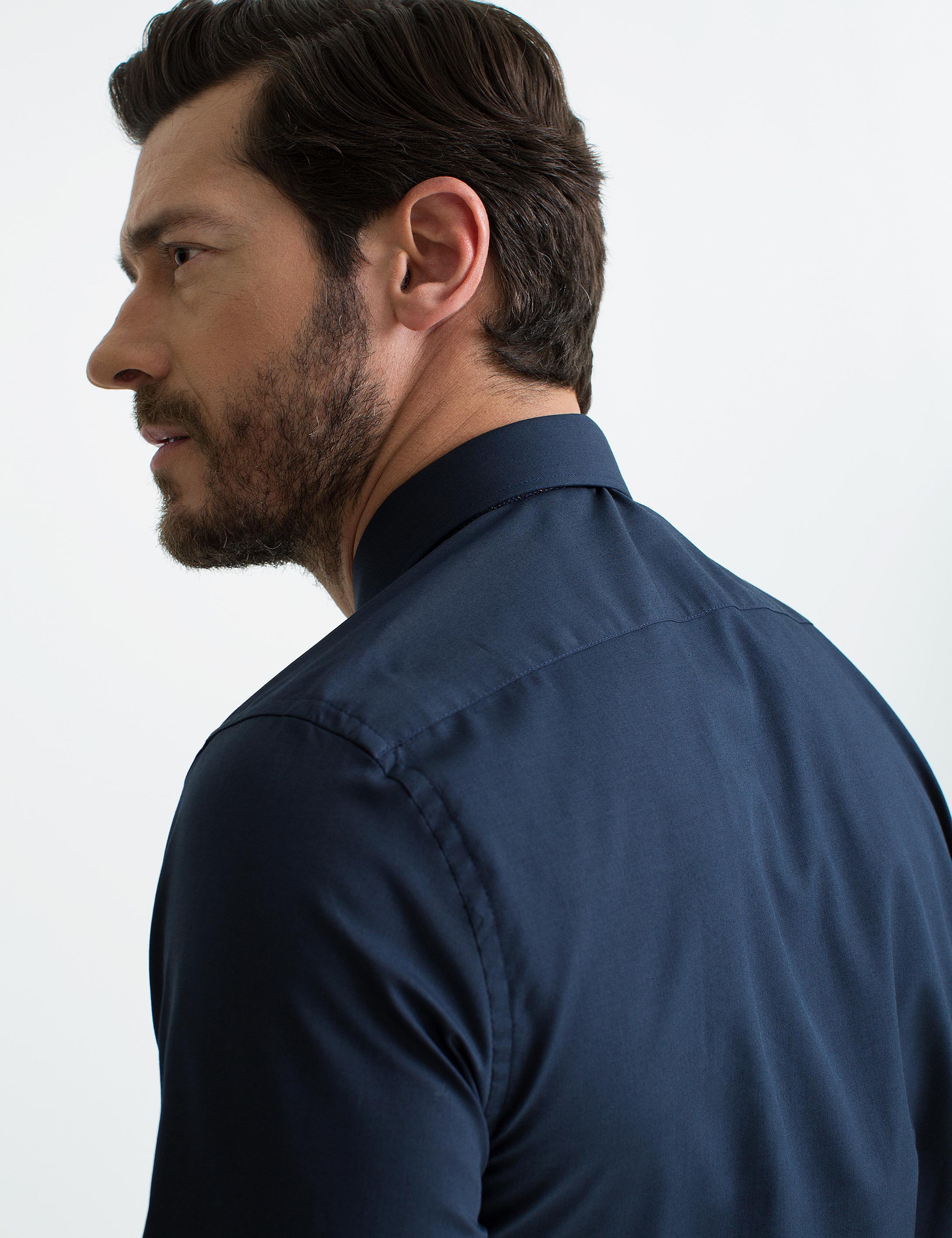 Lacivert Slim Fit Uzun Kollu Basic Gömlek - Image 3