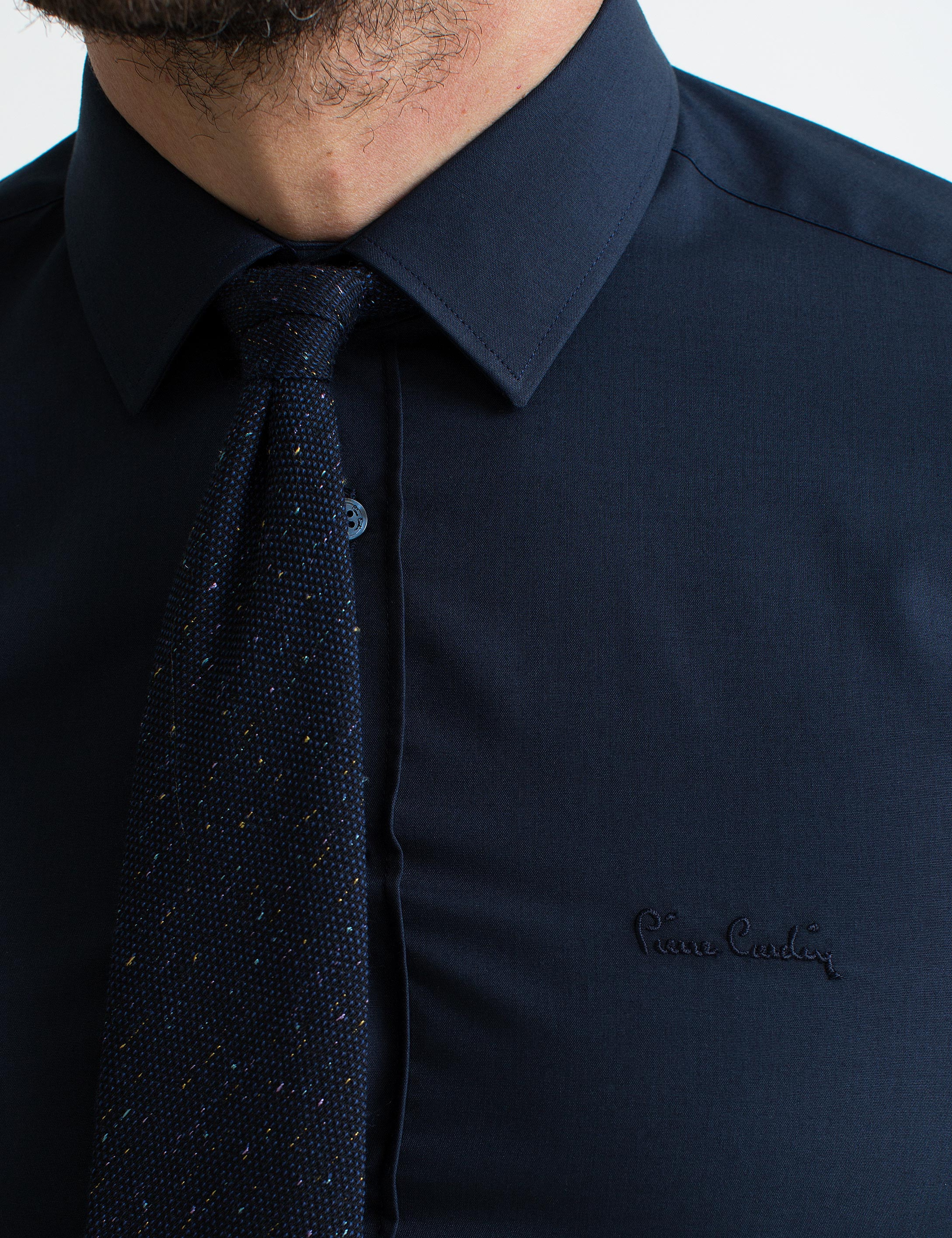 Lacivert Slim Fit Uzun Kollu Basic Gömlek - Image 4