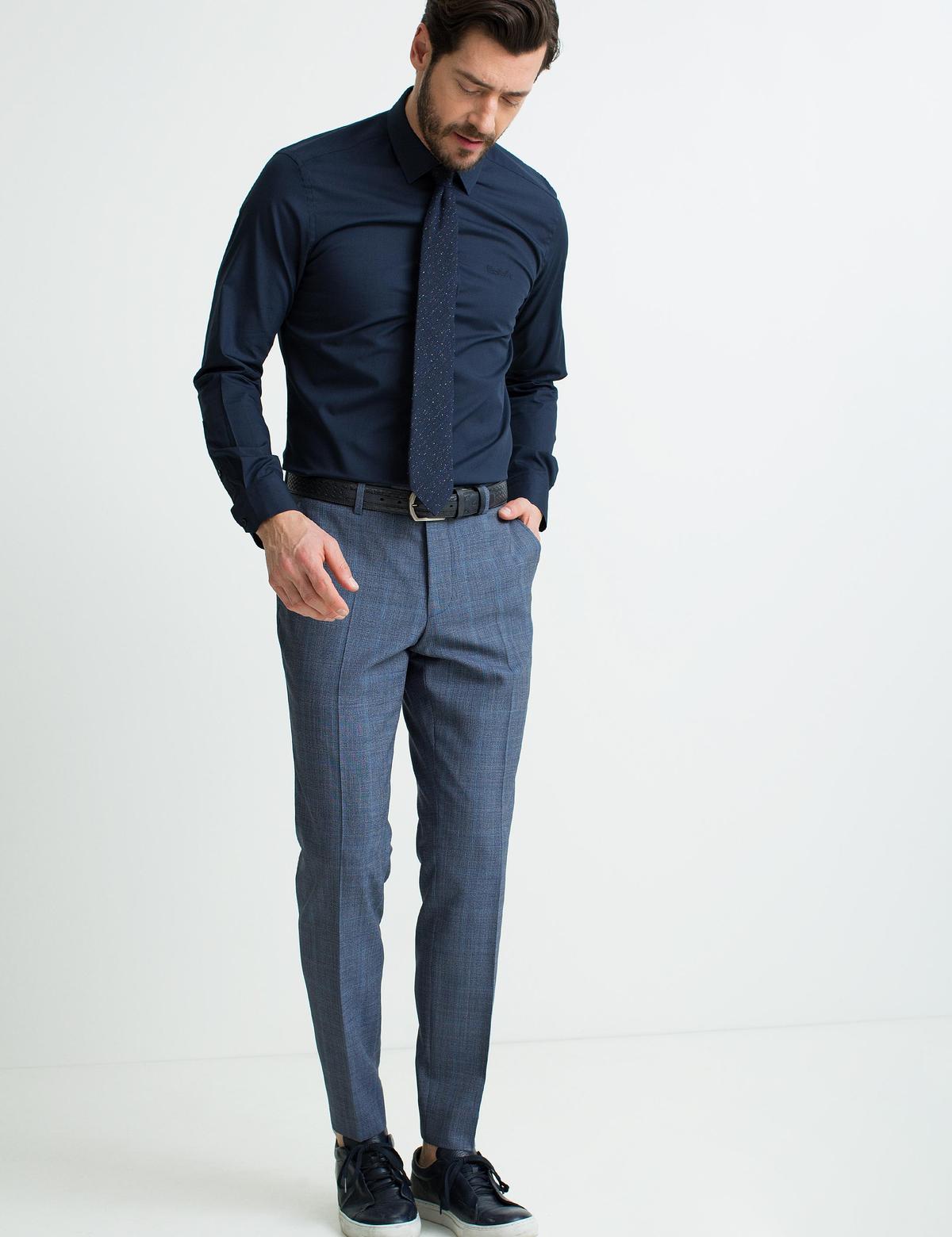 Lacivert Slim Fit Uzun Kollu Basic Gömlek