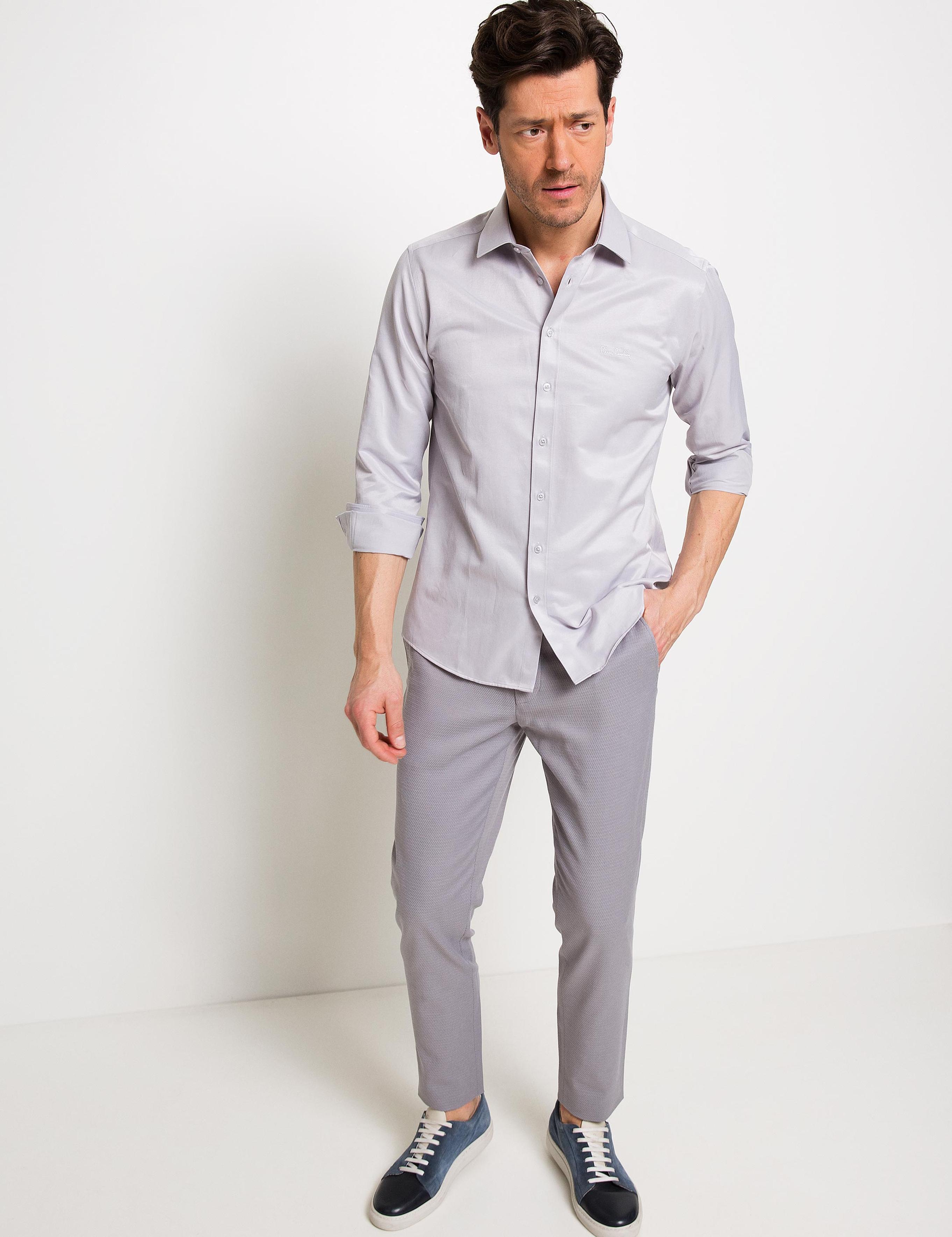 Gri Slim Fit Basic Gömlek
