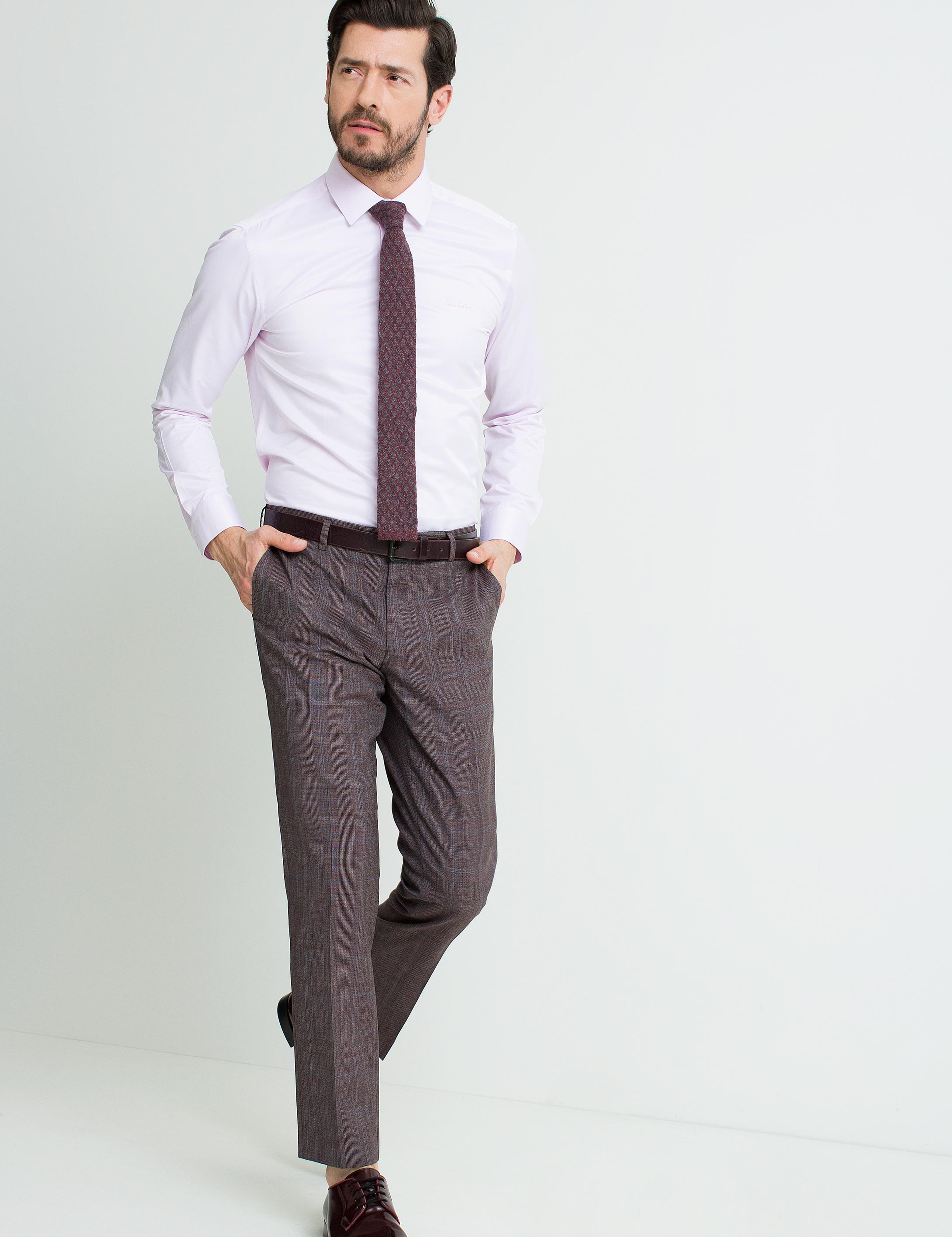 Pembe Slim Fit Uzun Kollu Basic Gömlek - Image 2