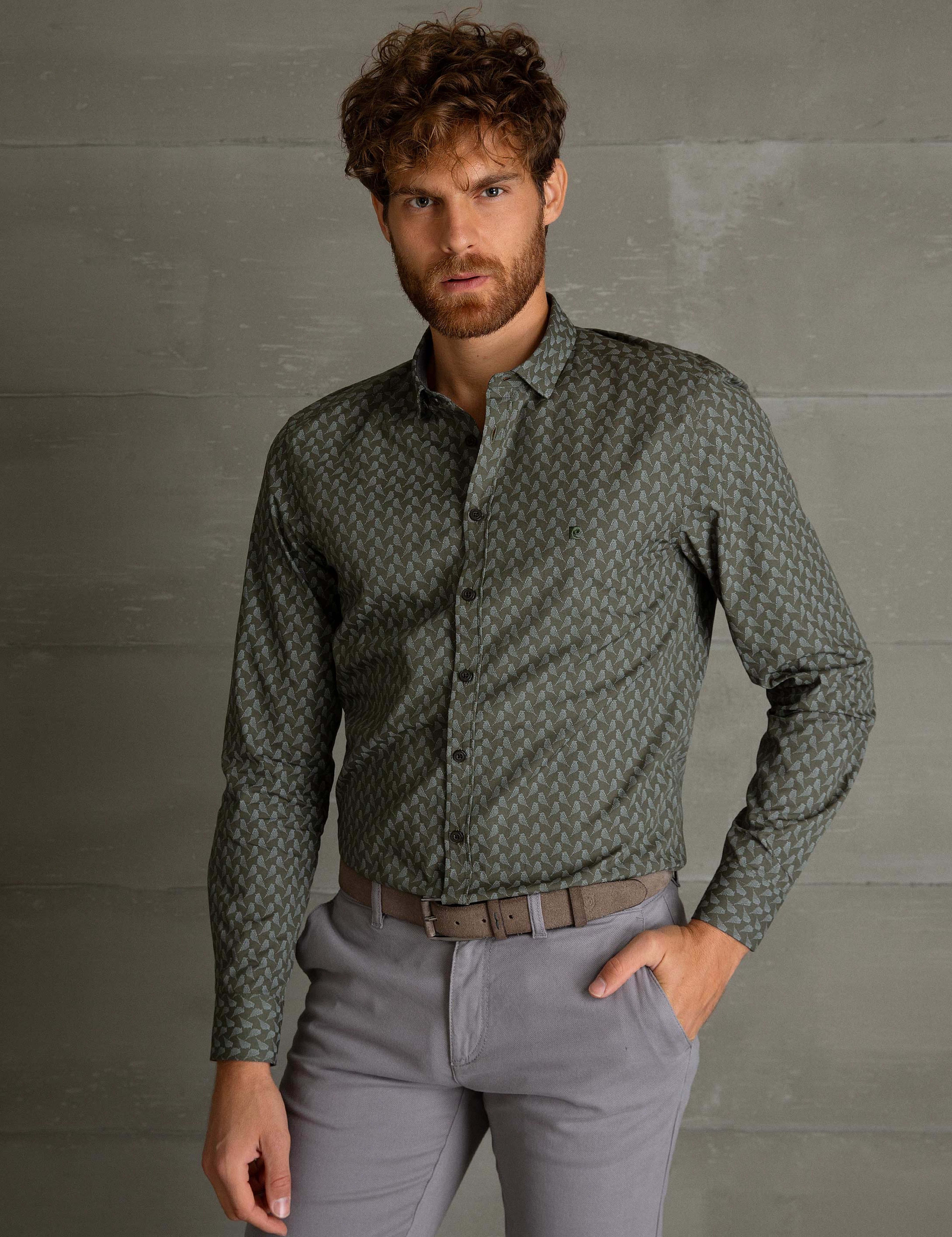 Haki Slim Fit Gömlek - Image 2