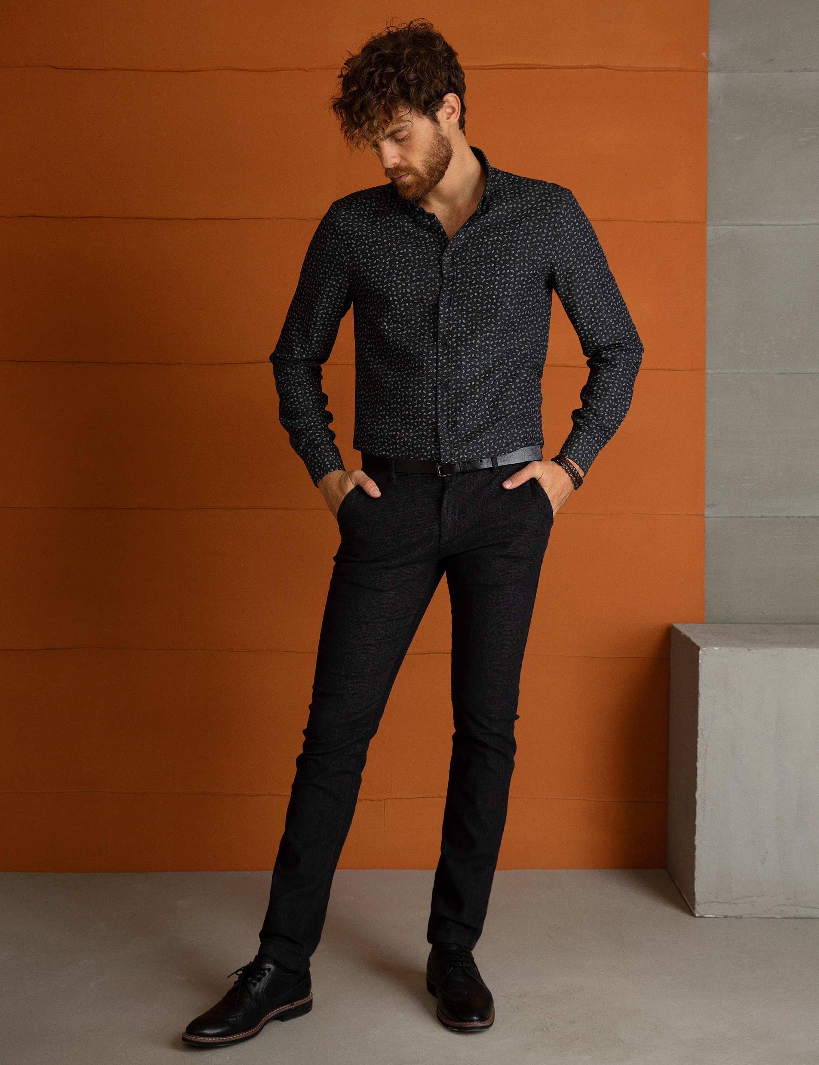 Antrasit Gri Slim Fit Gömlek