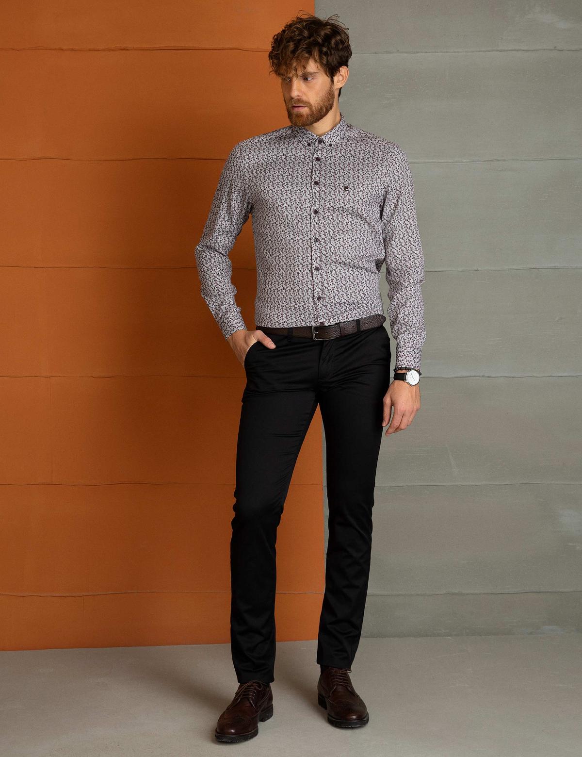 Bordo Slim Fit Uzun Kollu Gömlek