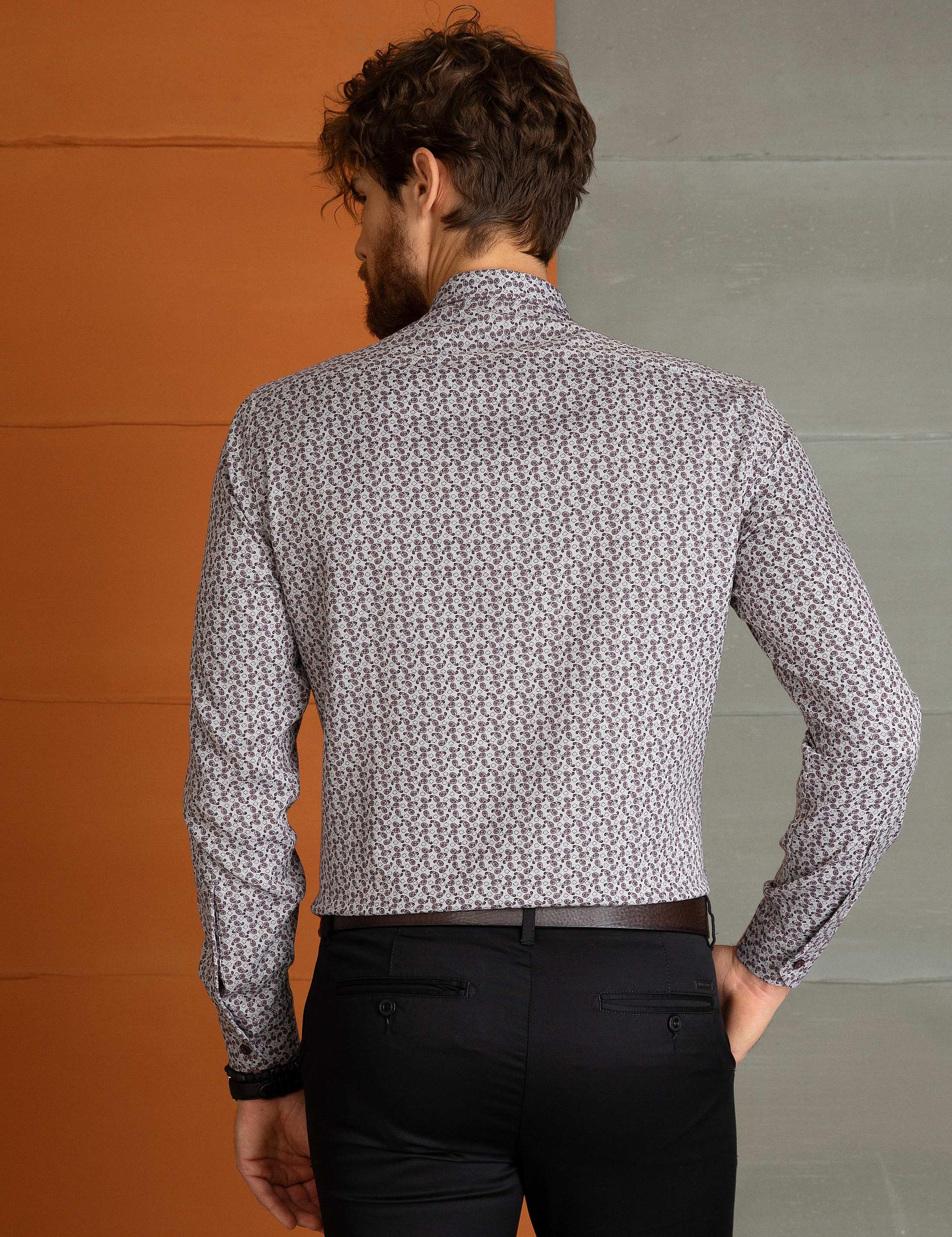 Bordo Slim Fit Uzun Kollu Gömlek