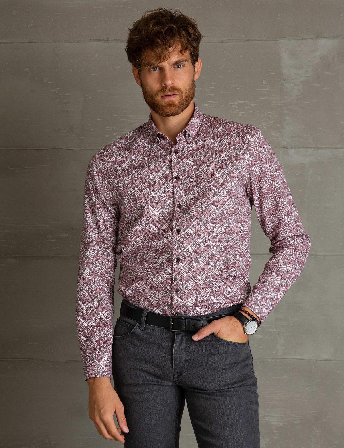 Bordo Slim Fit Gömlek - 50195197007