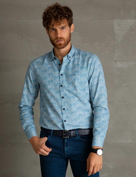 Petrol Slim Fit Uzun Kollu Gömlek - 50195197028
