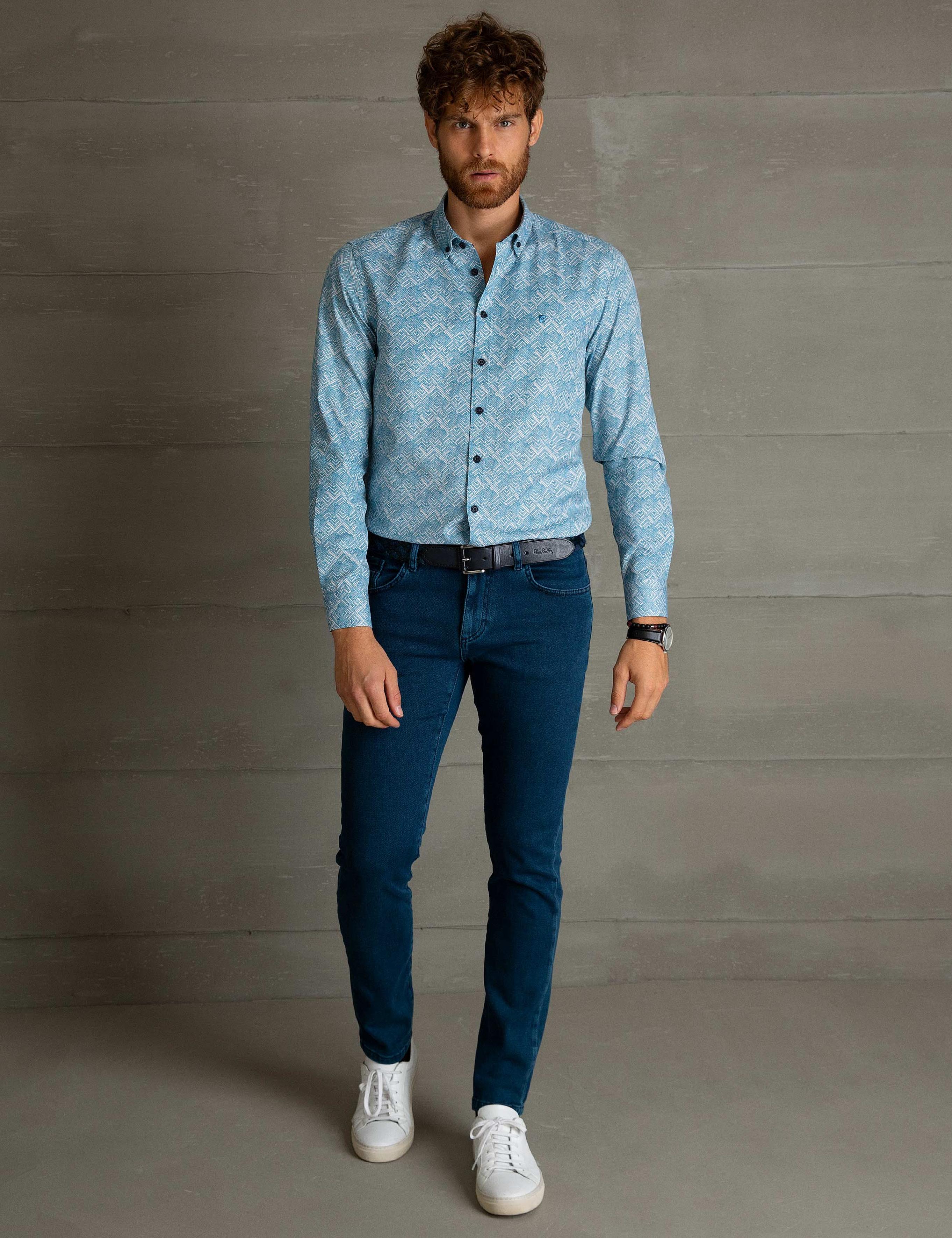 Petrol Slim Fit Uzun Kollu Gömlek