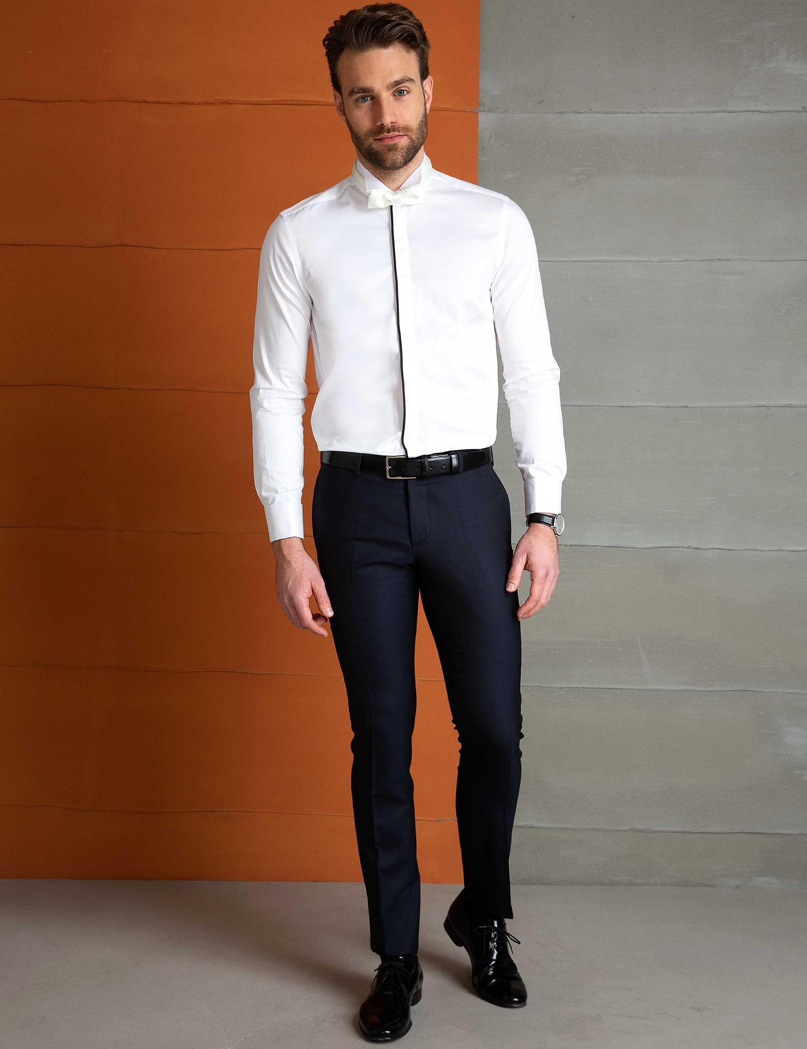 Beyaz Slim Fit Smokin Gömlek