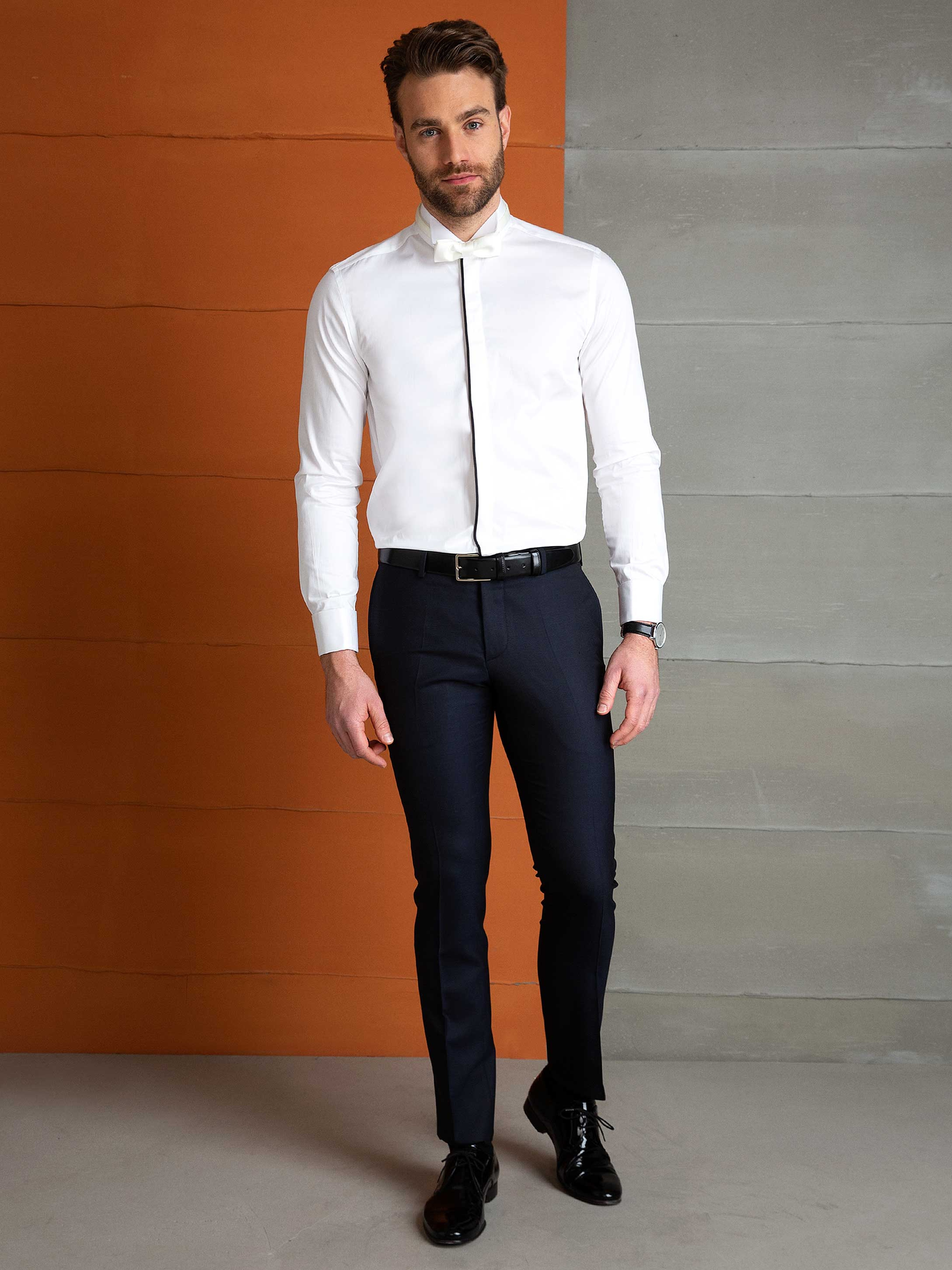 Beyaz Slim Fit Smokin Gömlek - Image 3