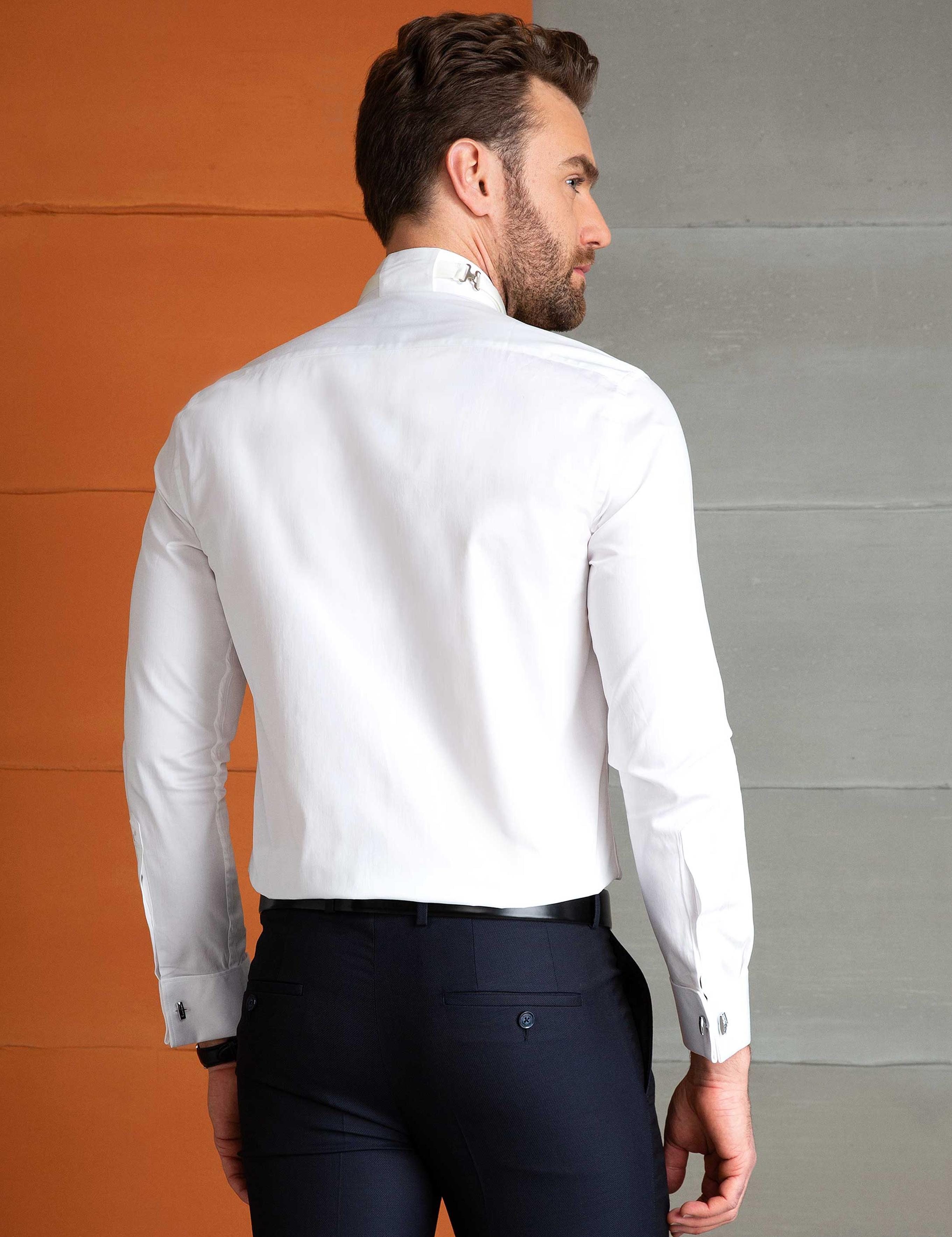 Beyaz Slim Fit Smokin Gömlek