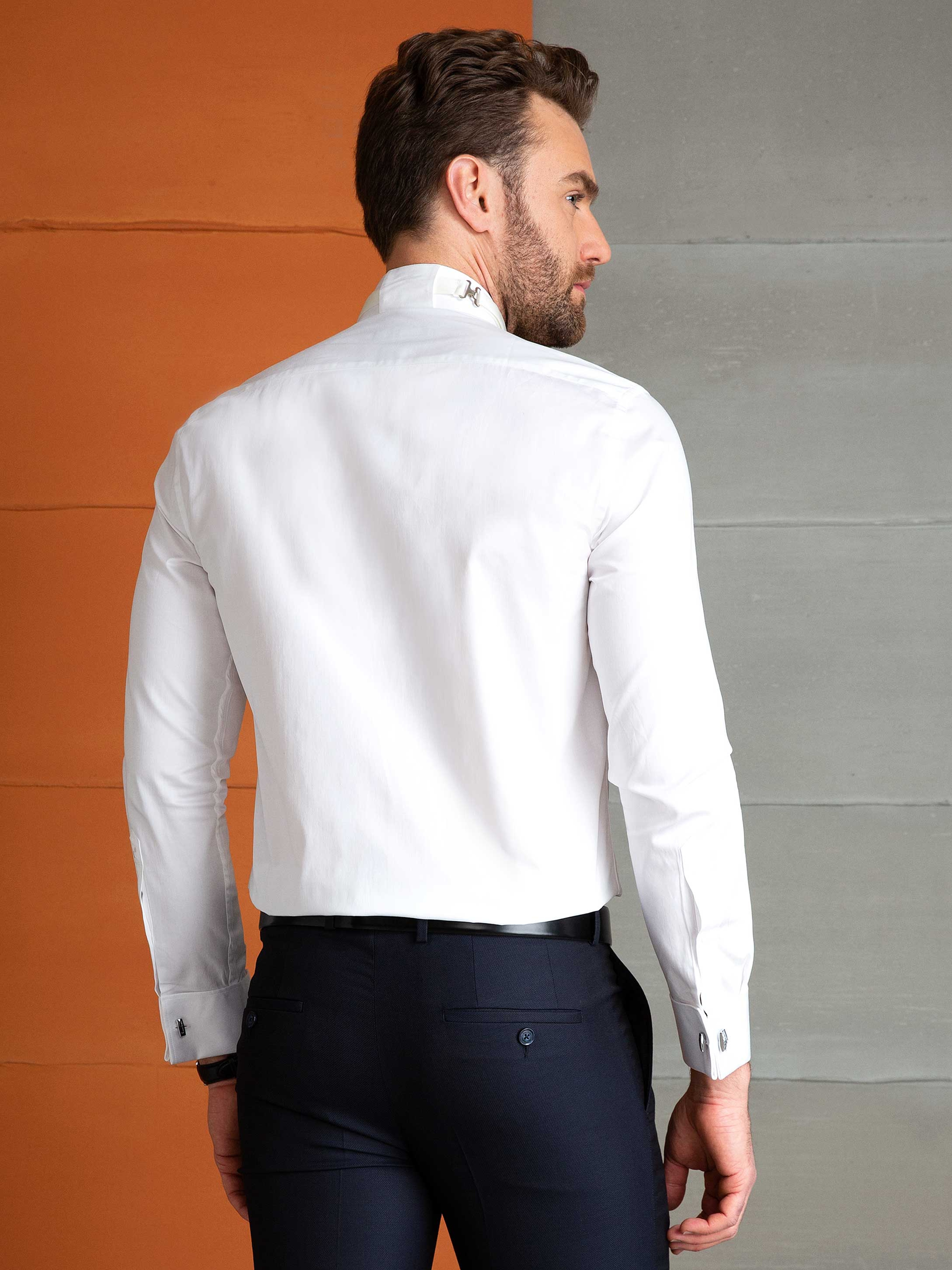 Beyaz Slim Fit Smokin Gömlek - Image 2