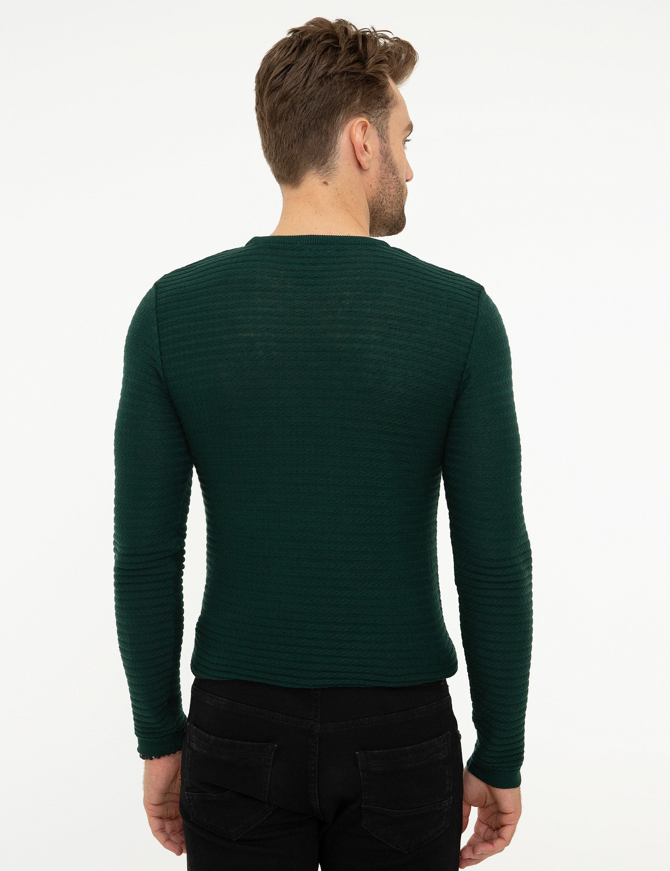 Koyu Yeşil Slim Fit Triko Kazak - Image 4