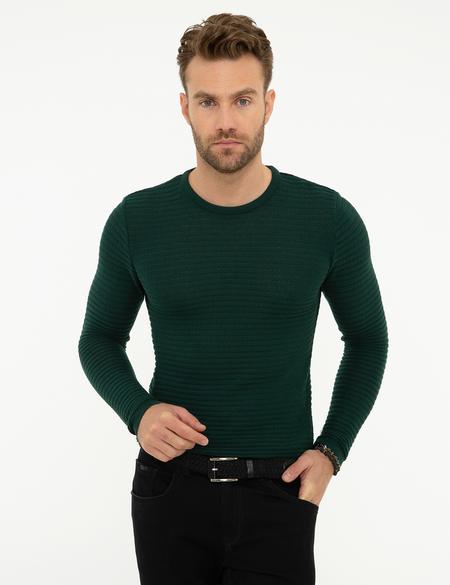 Koyu Yeşil Slim Fit Triko Kazak - 50177034046