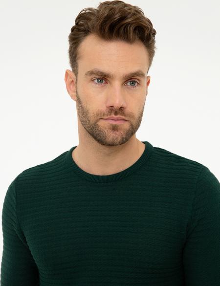 Koyu Yeşil Slim Fit Triko Kazak - 50177034046