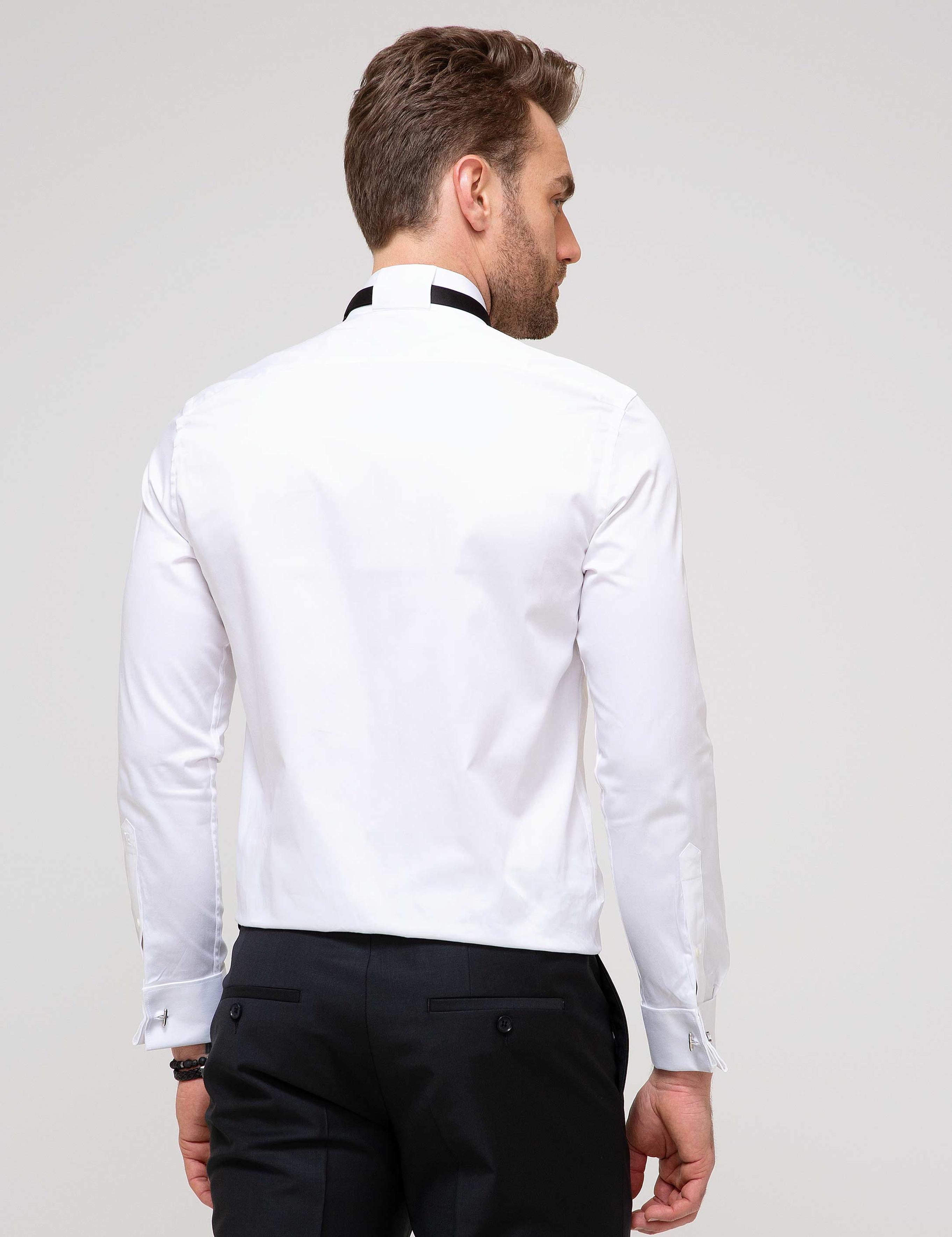 Beyaz Slim Fit Smokin Gömlek