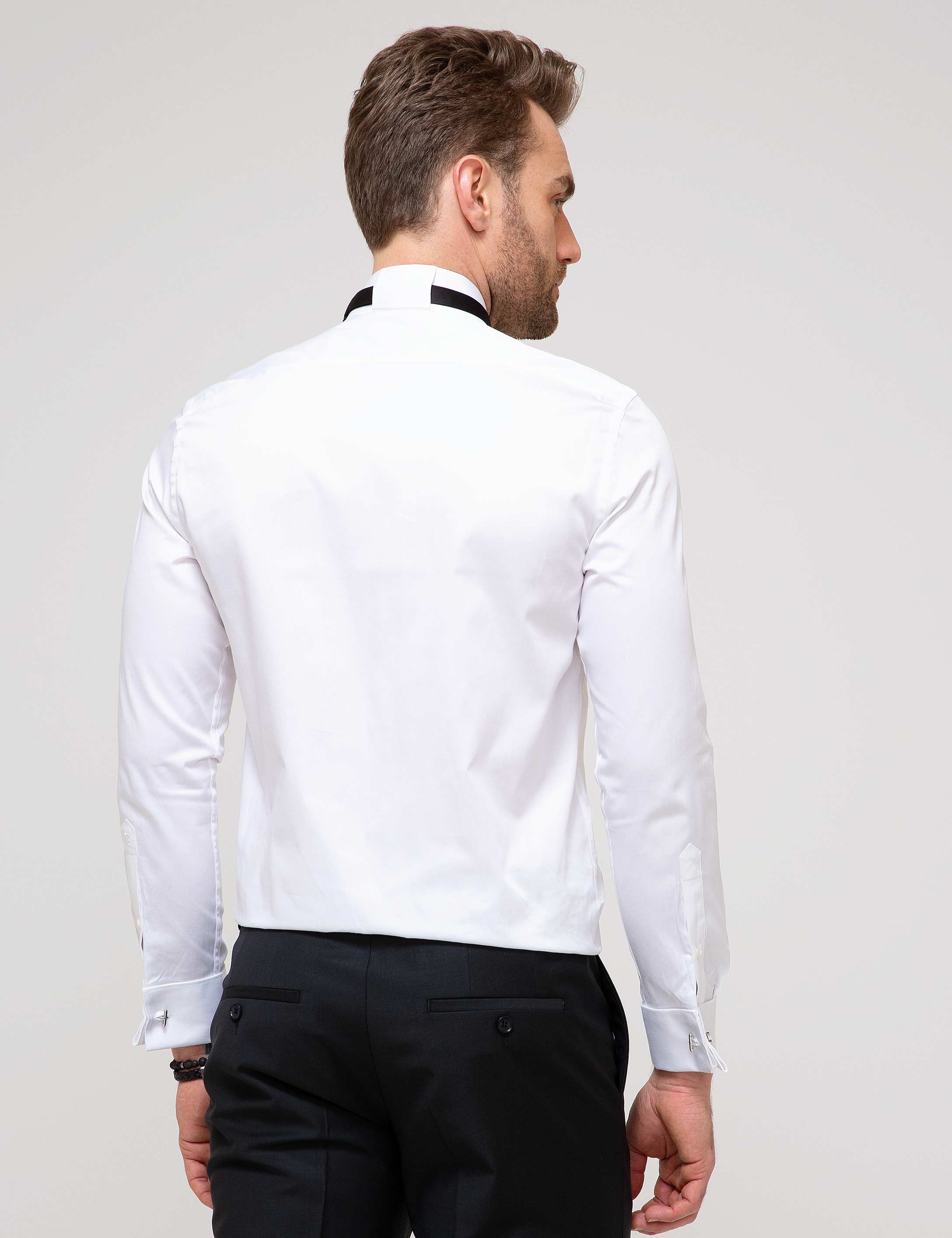 Beyaz Slim Fit Smokin Gömlek