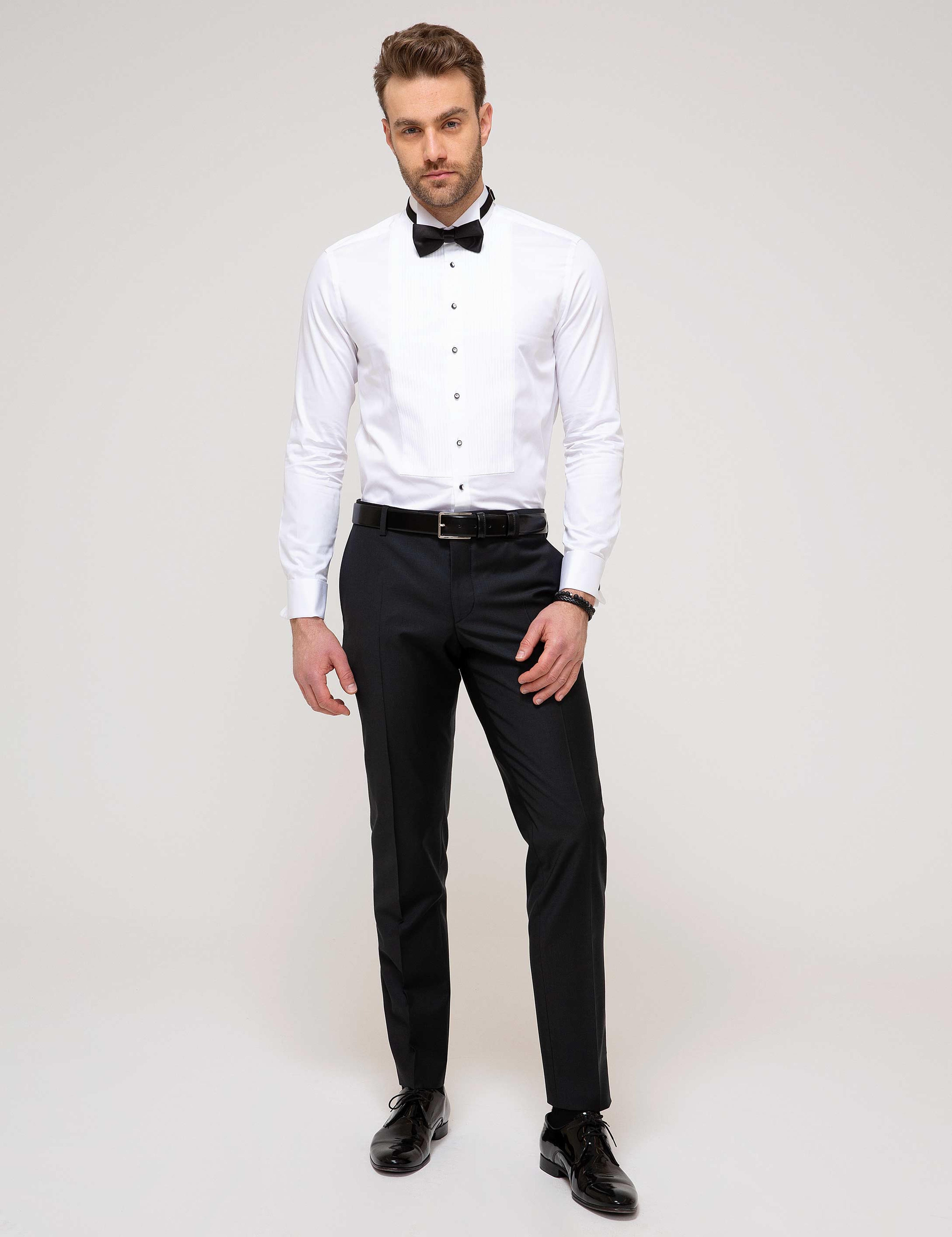 Beyaz Slim Fit Smokin Gömlek - Image 3