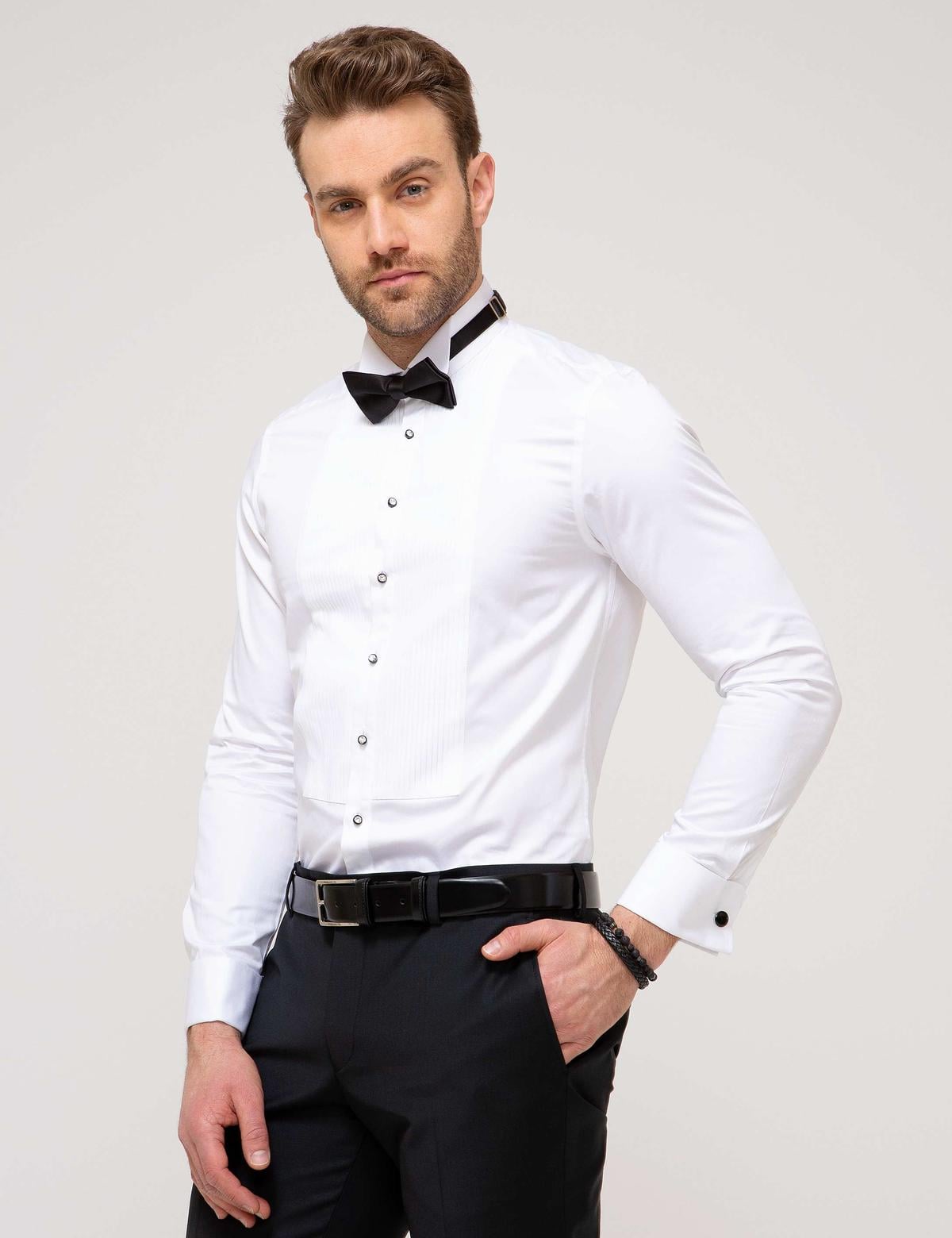 Beyaz Slim Fit Smokin Gömlek - 50197070005
