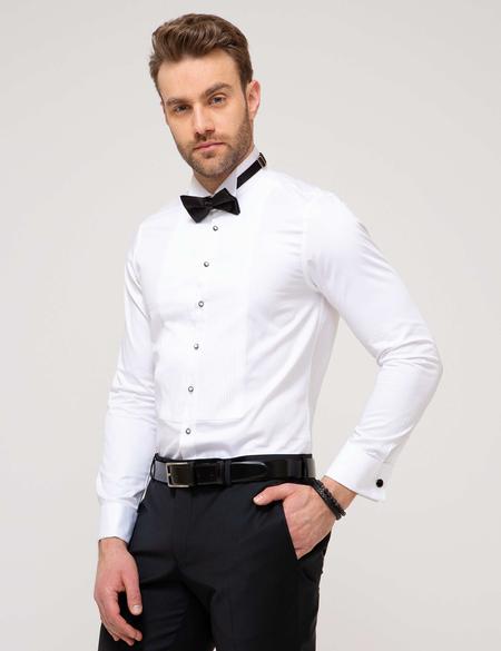 Beyaz Slim Fit Smokin Gömlek - 50197070005