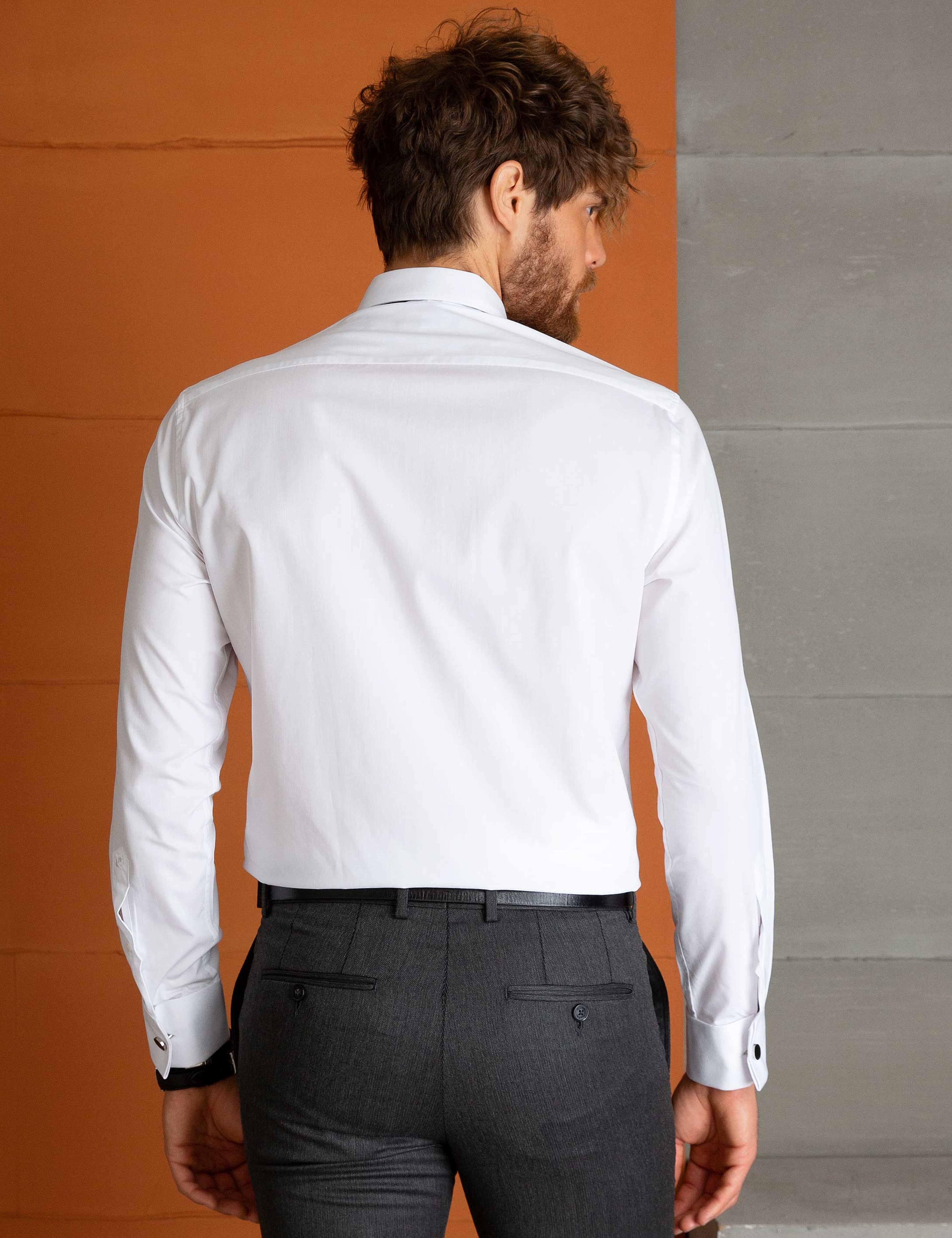 Beyaz Slim Fit Uzun Kollu Basic Gömlek - Image 3