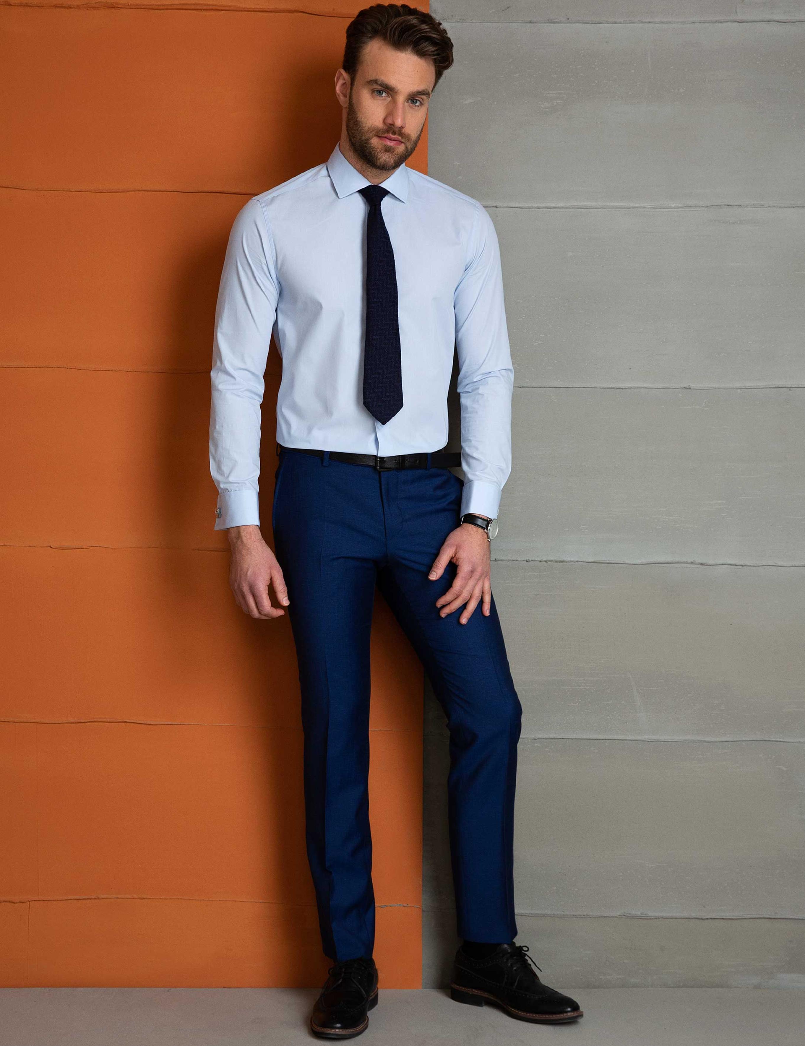 Açık Mavi Slim Fit Uzun Kollu Basic Gömlek