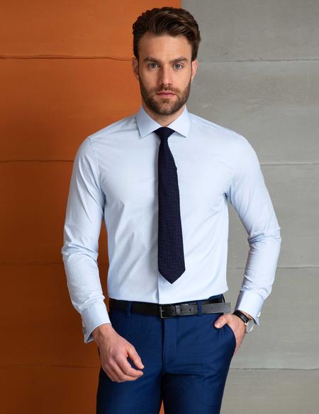 Açık Mavi Slim Fit Uzun Kollu Basic Gömlek - 50197131014