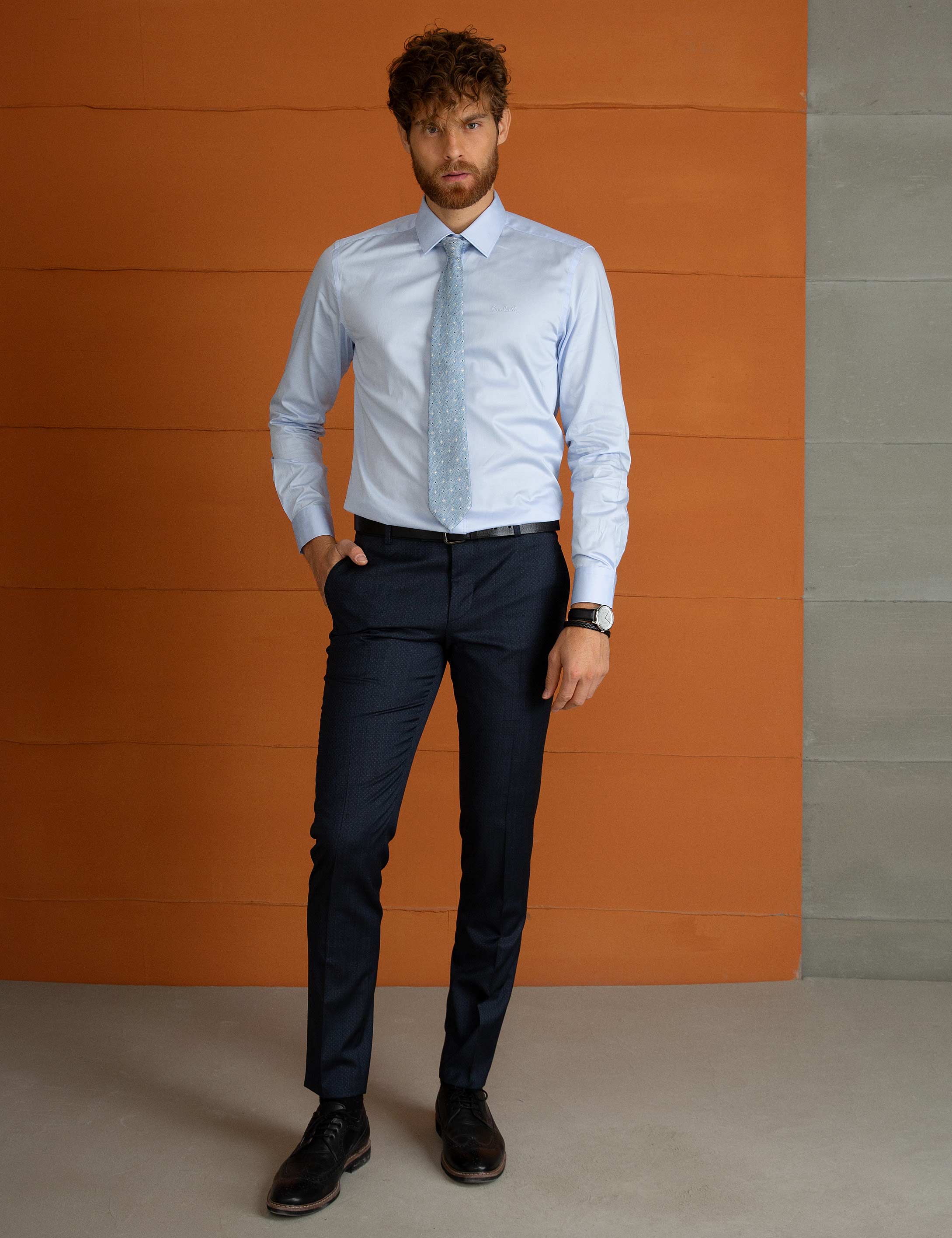Açık Mavi Slim Fit Klasik Gömlek - Image 3