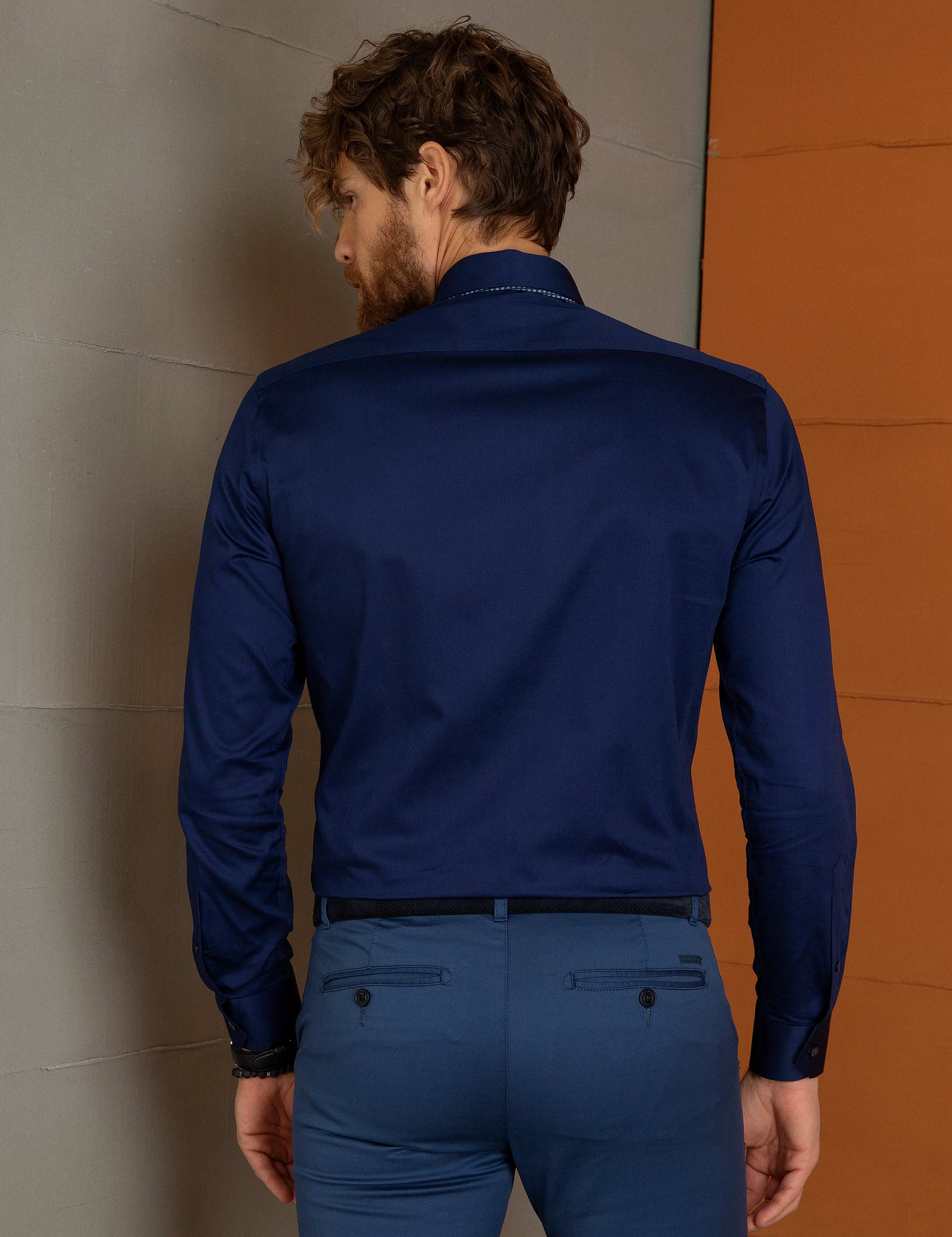 Lacivert Slim Fit Basic Gömlek - Image 3