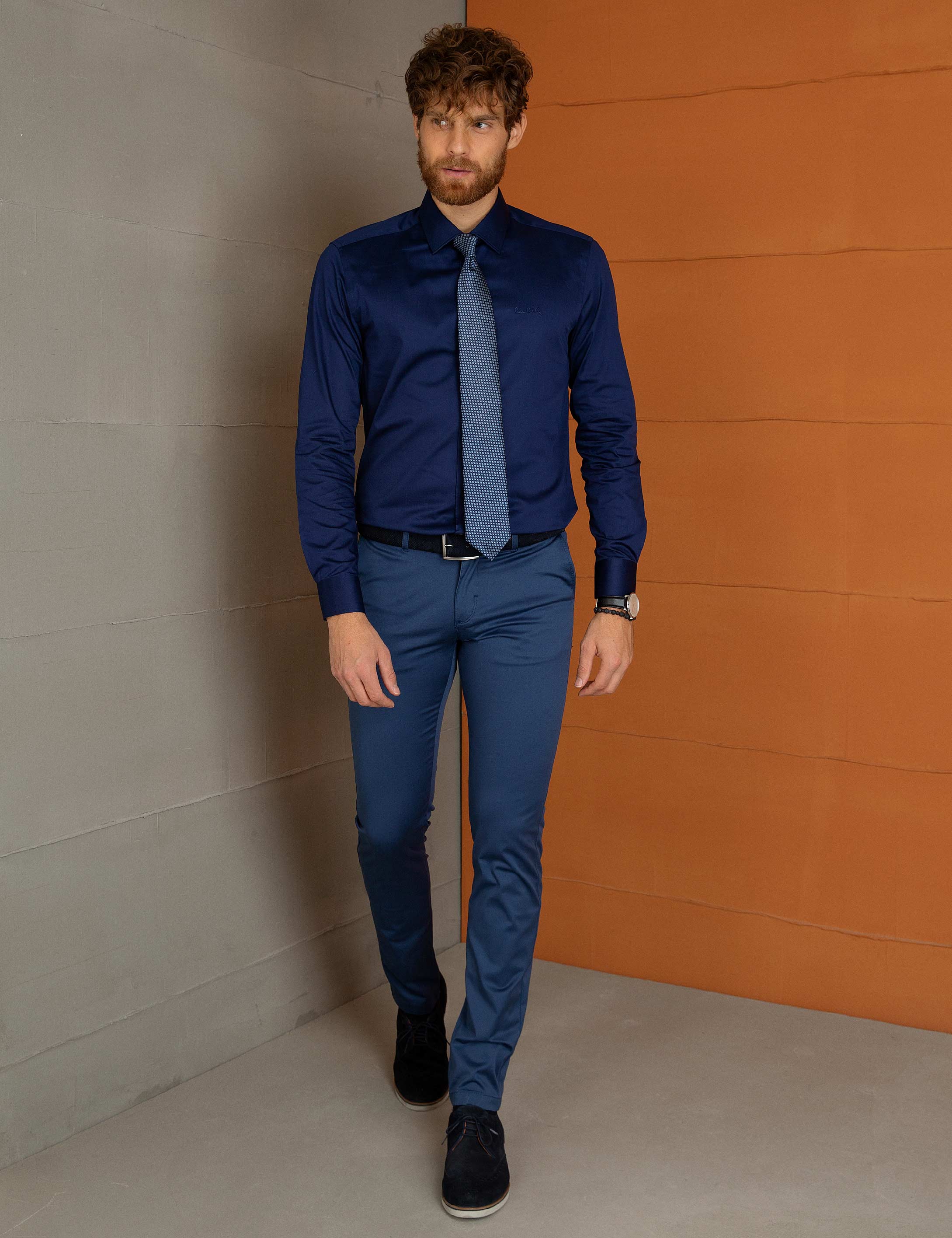 Lacivert Slim Fit Basic Gömlek
