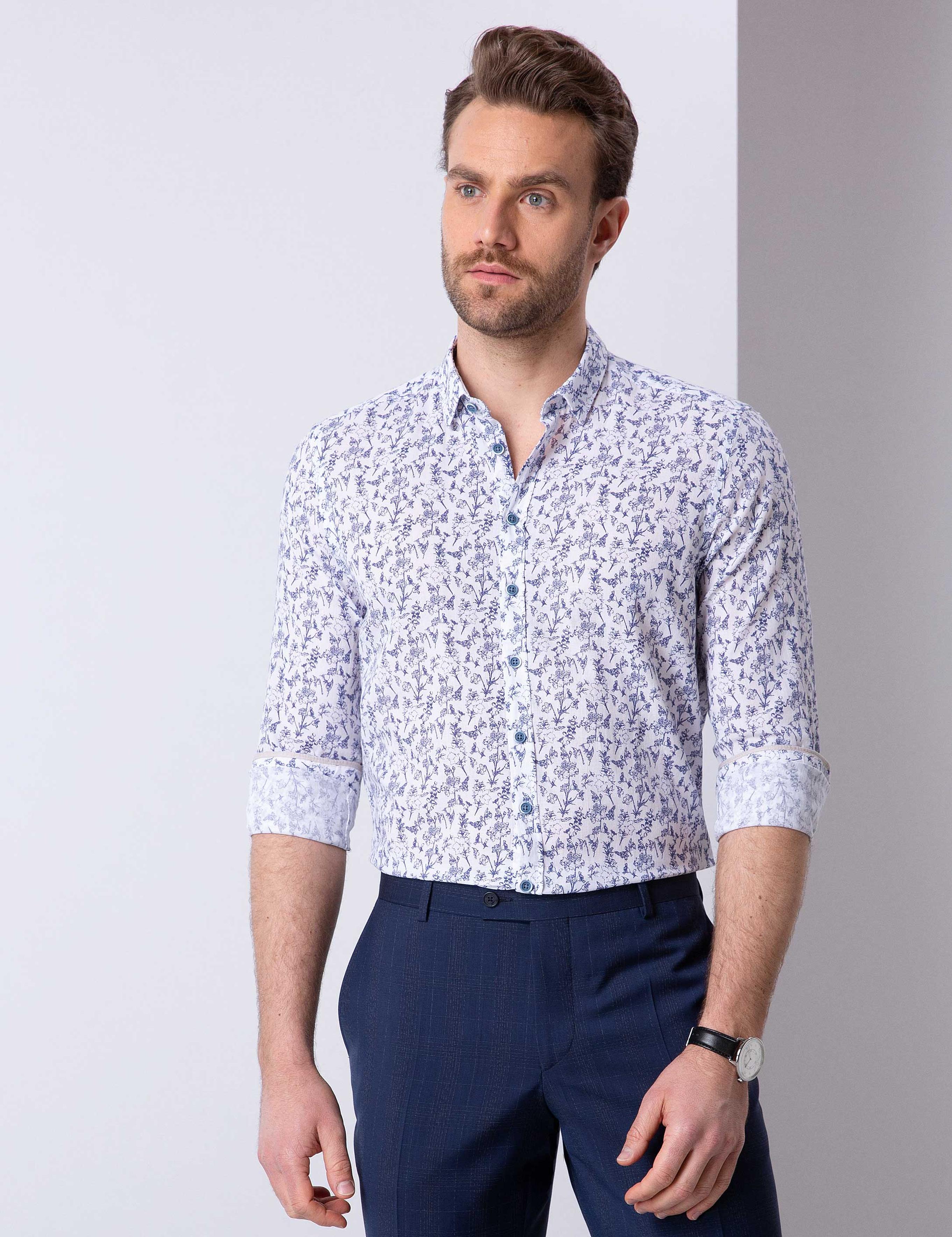 Mavi Slim Fit Uzun Kollu Gömlek