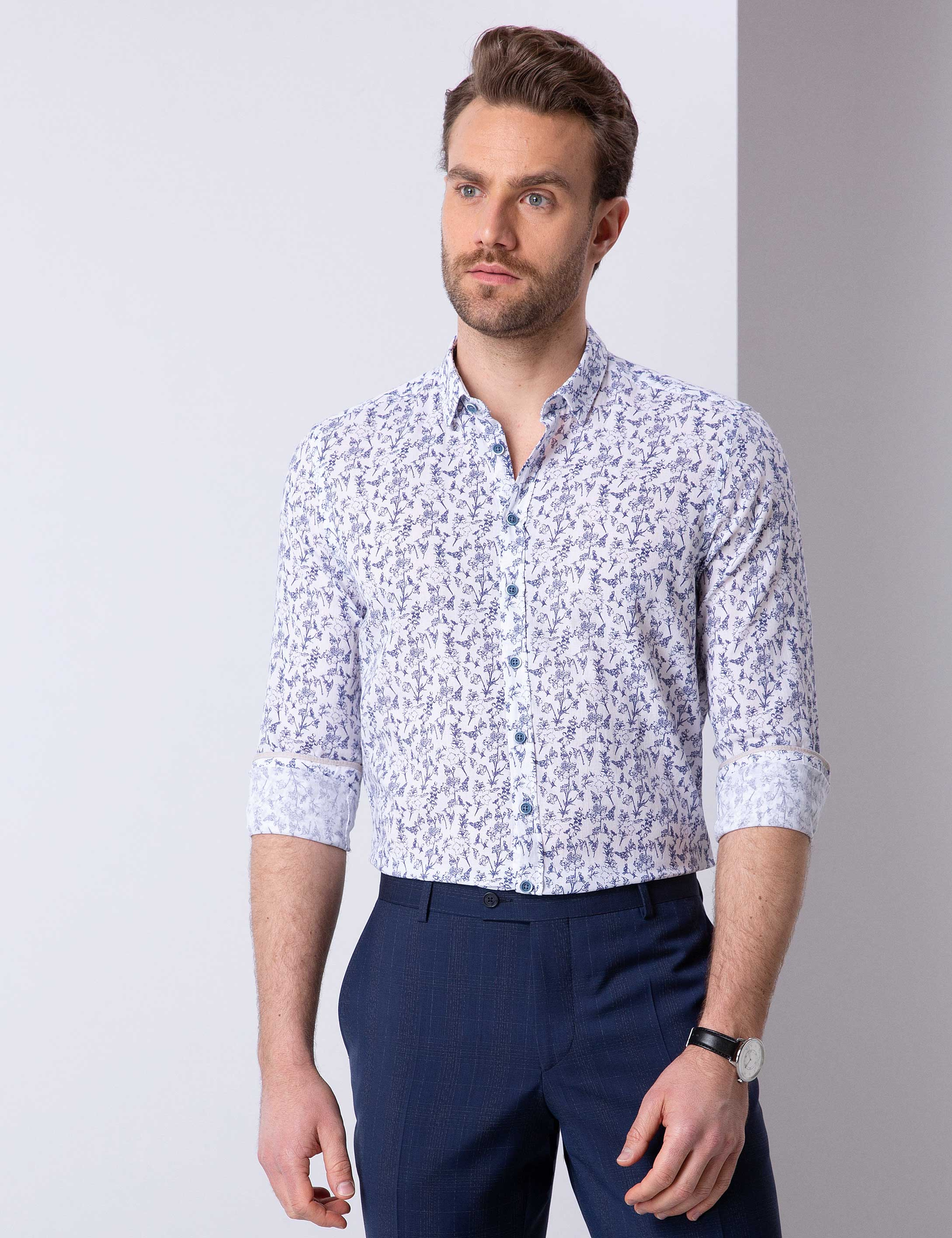 Mavi Slim Fit Uzun Kollu Gömlek - Image 1