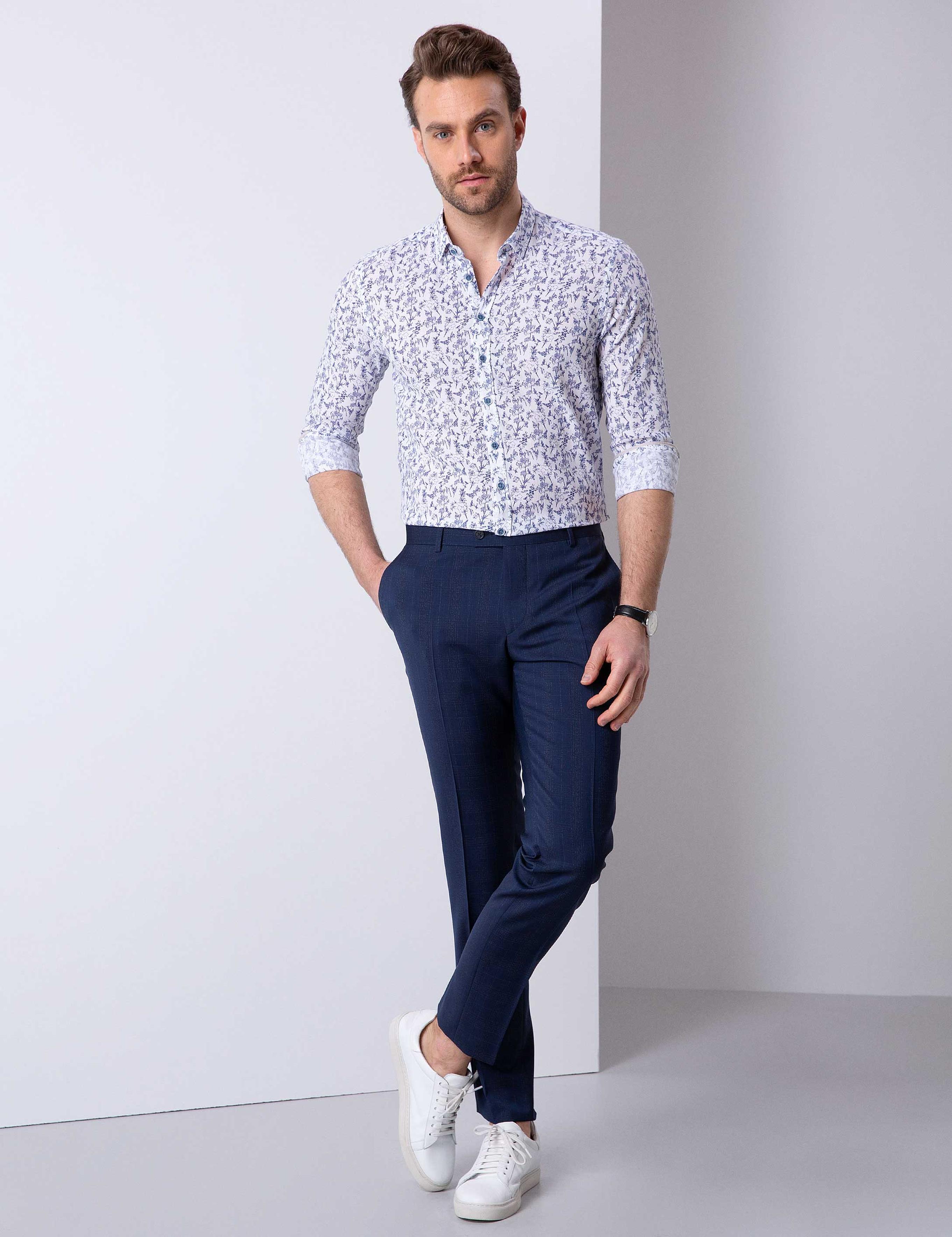 Mavi Slim Fit Uzun Kollu Gömlek