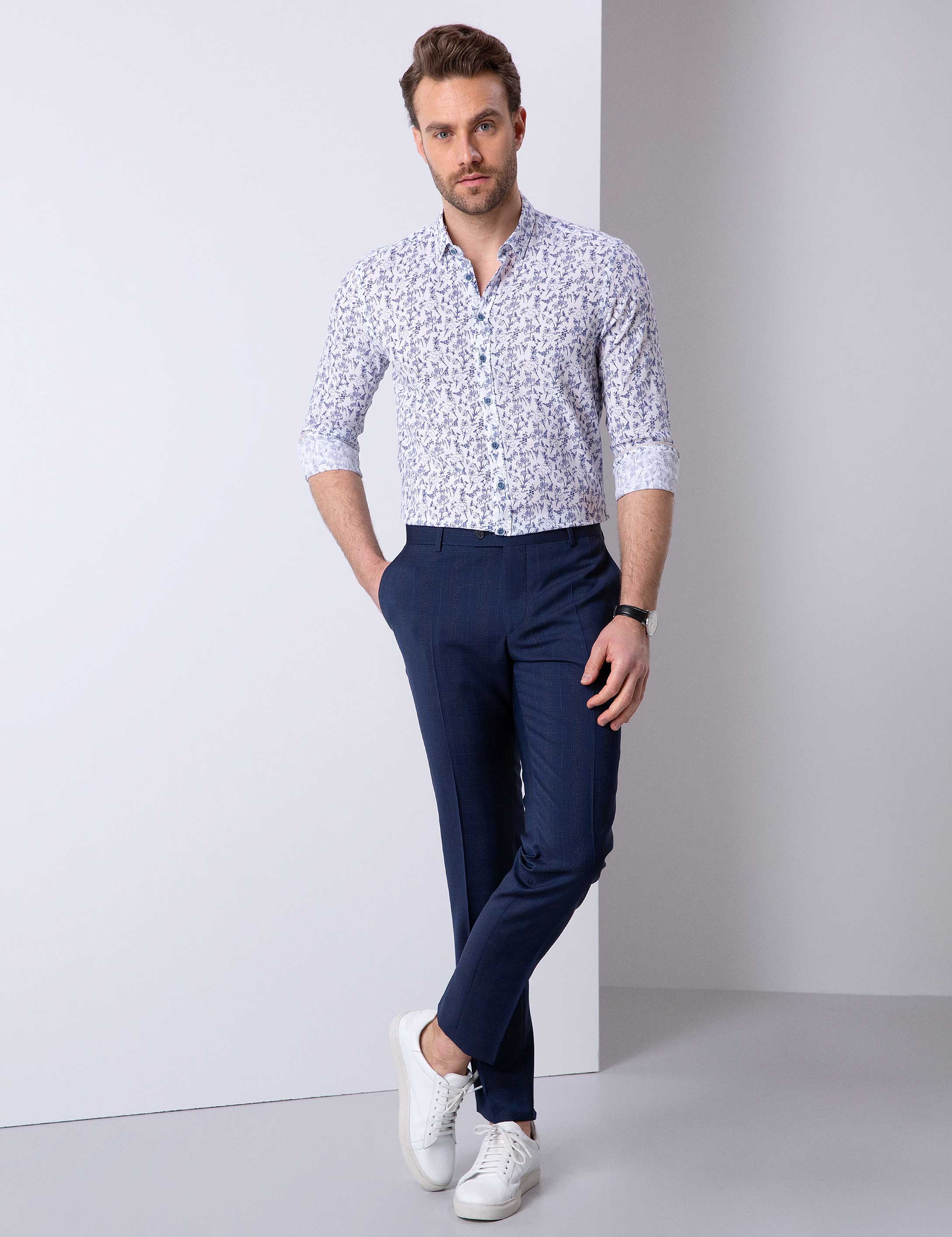 Mavi Slim Fit Uzun Kollu Gömlek - Image 2