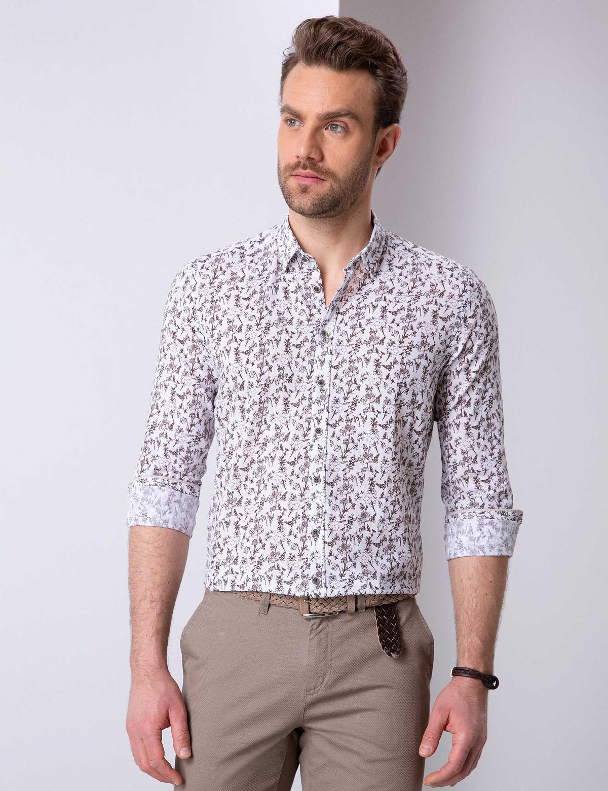 Kahverengi Slim Fit Uzun Kollu Gömlek