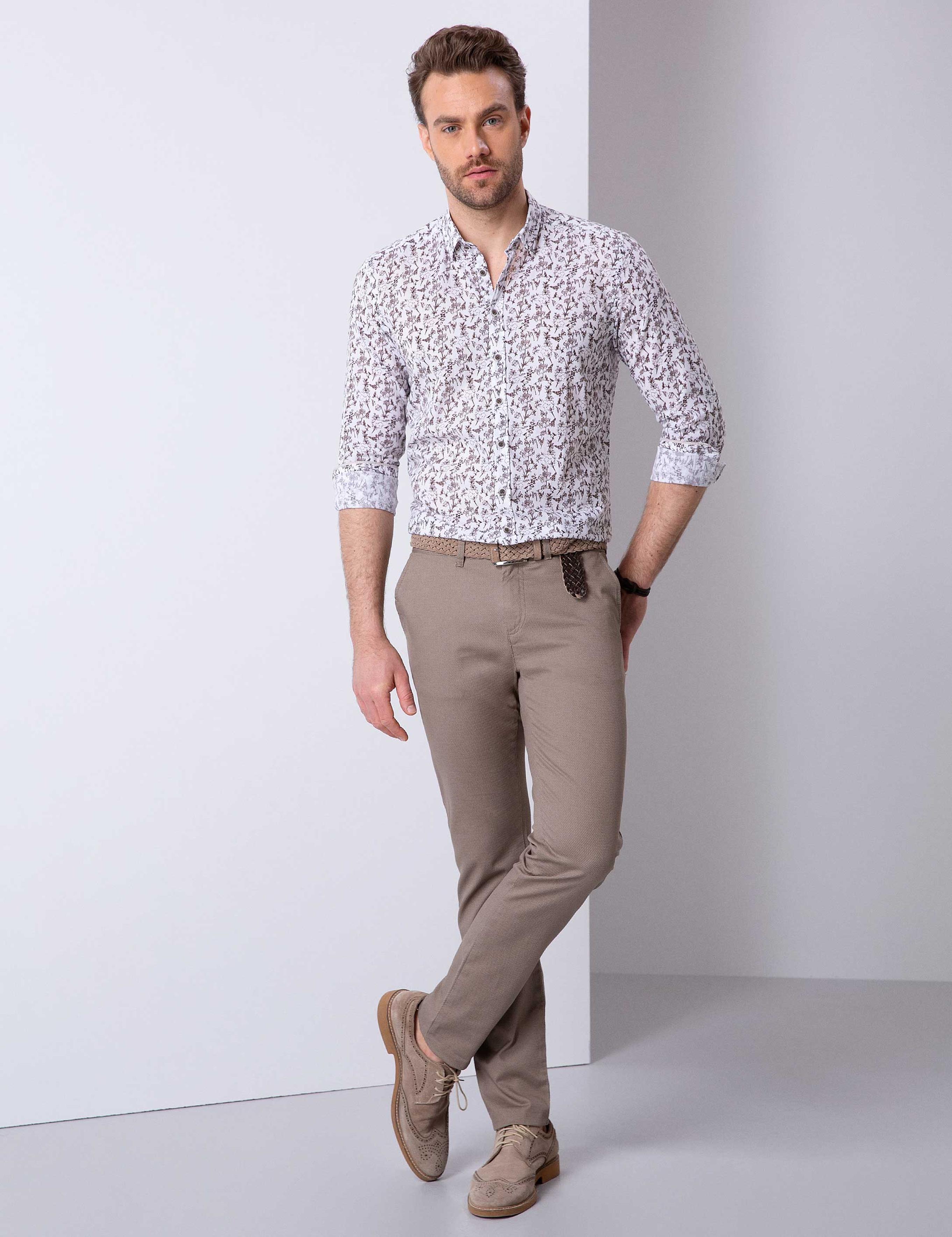 Kahverengi Slim Fit Uzun Kollu Gömlek