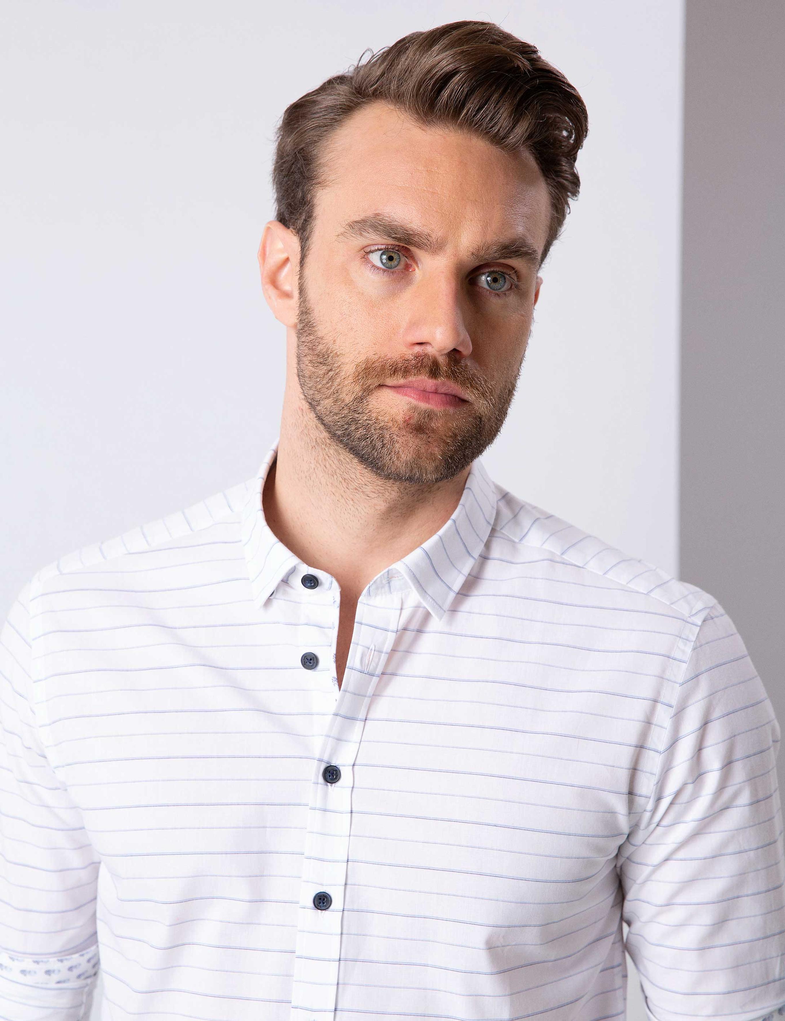 Beyaz Slim Fit Keten Karışımlı Gömlek