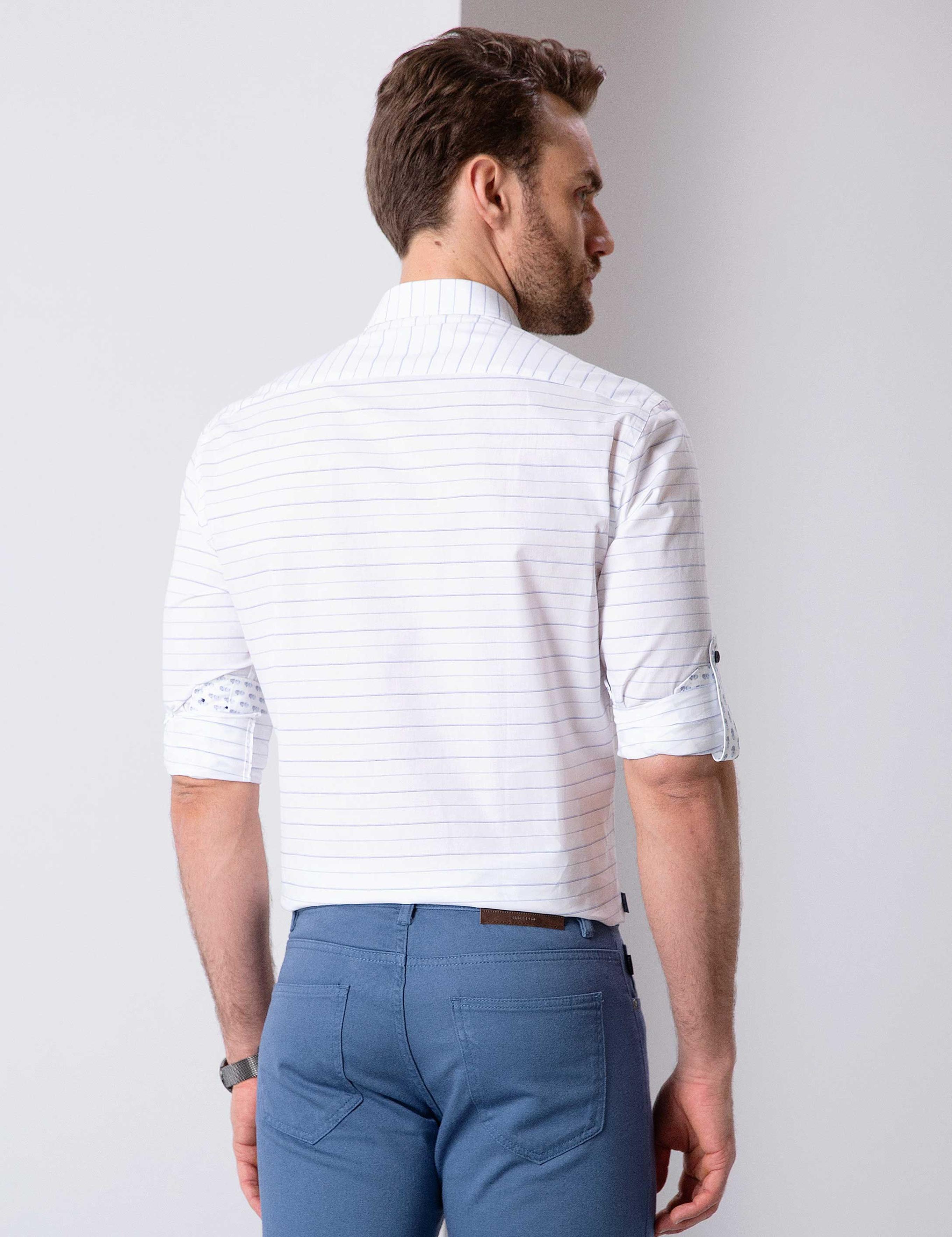 Beyaz Slim Fit Keten Karışımlı Gömlek