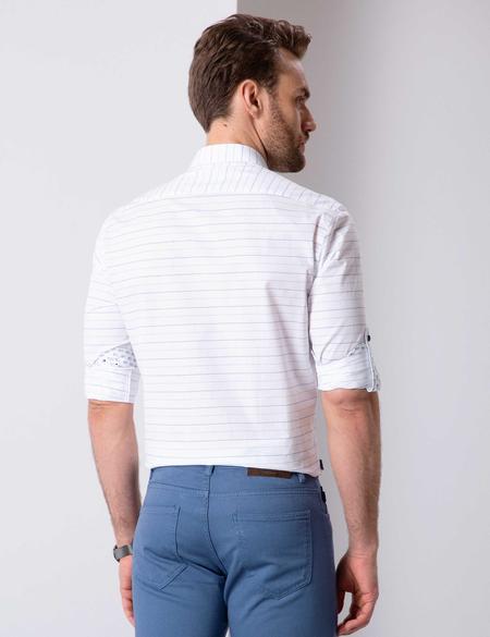 Beyaz Slim Fit Keten Karışımlı Gömlek - 50186157007