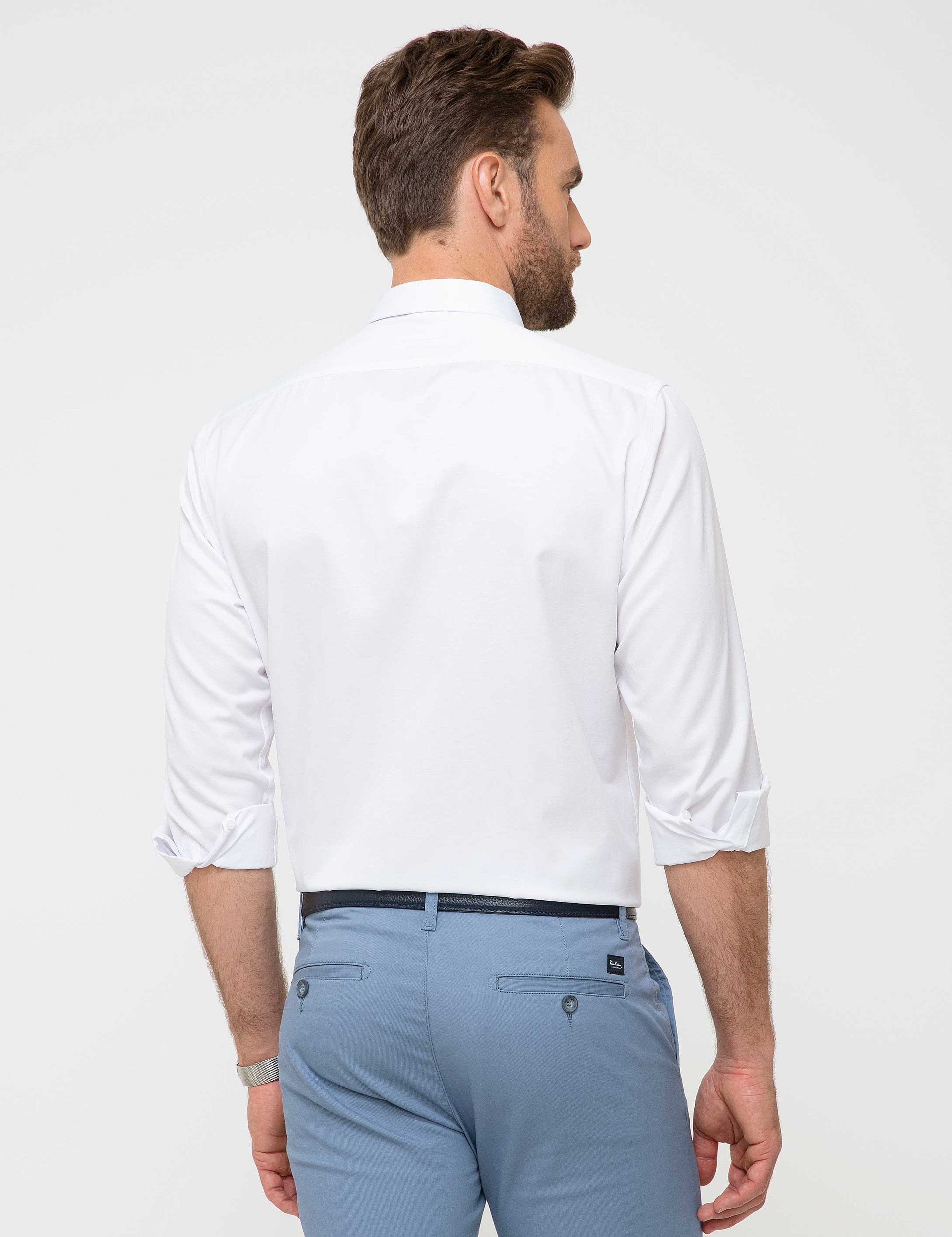 Beyaz Slim Fit Uzun Kollu Klasik Gömlek - Image 3